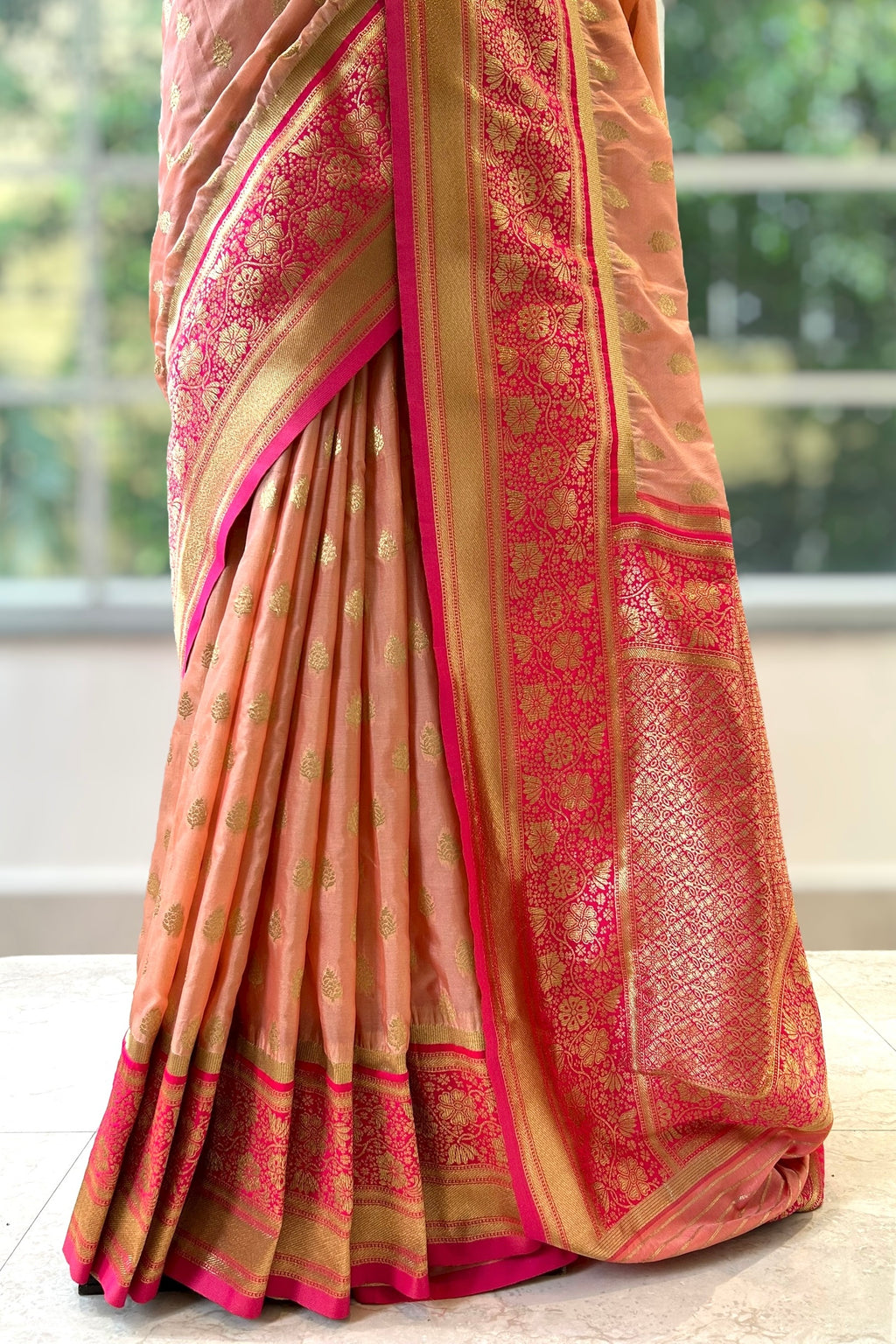 Peach pink soft silk saree