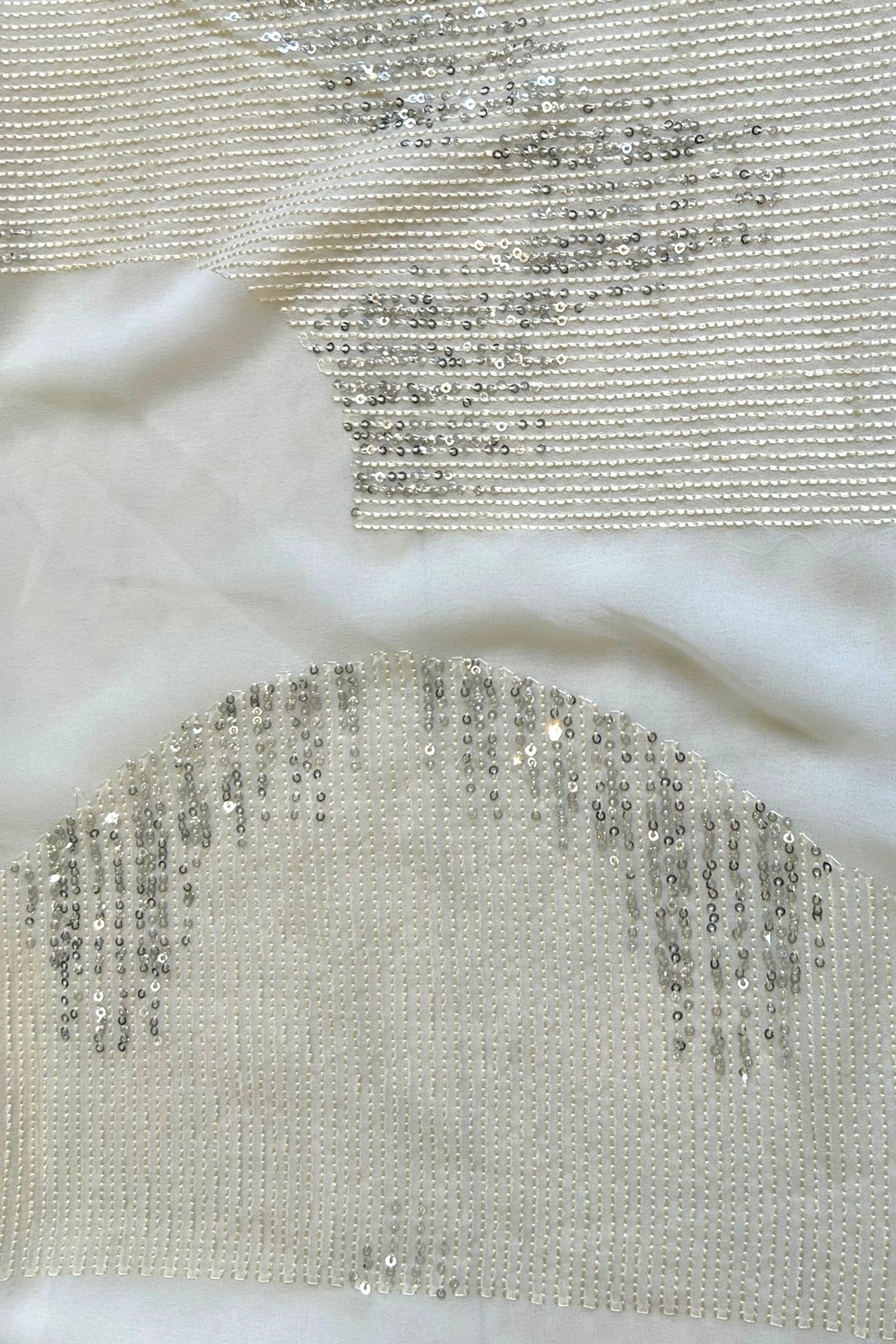 Off white sequins threadwork georgette saree