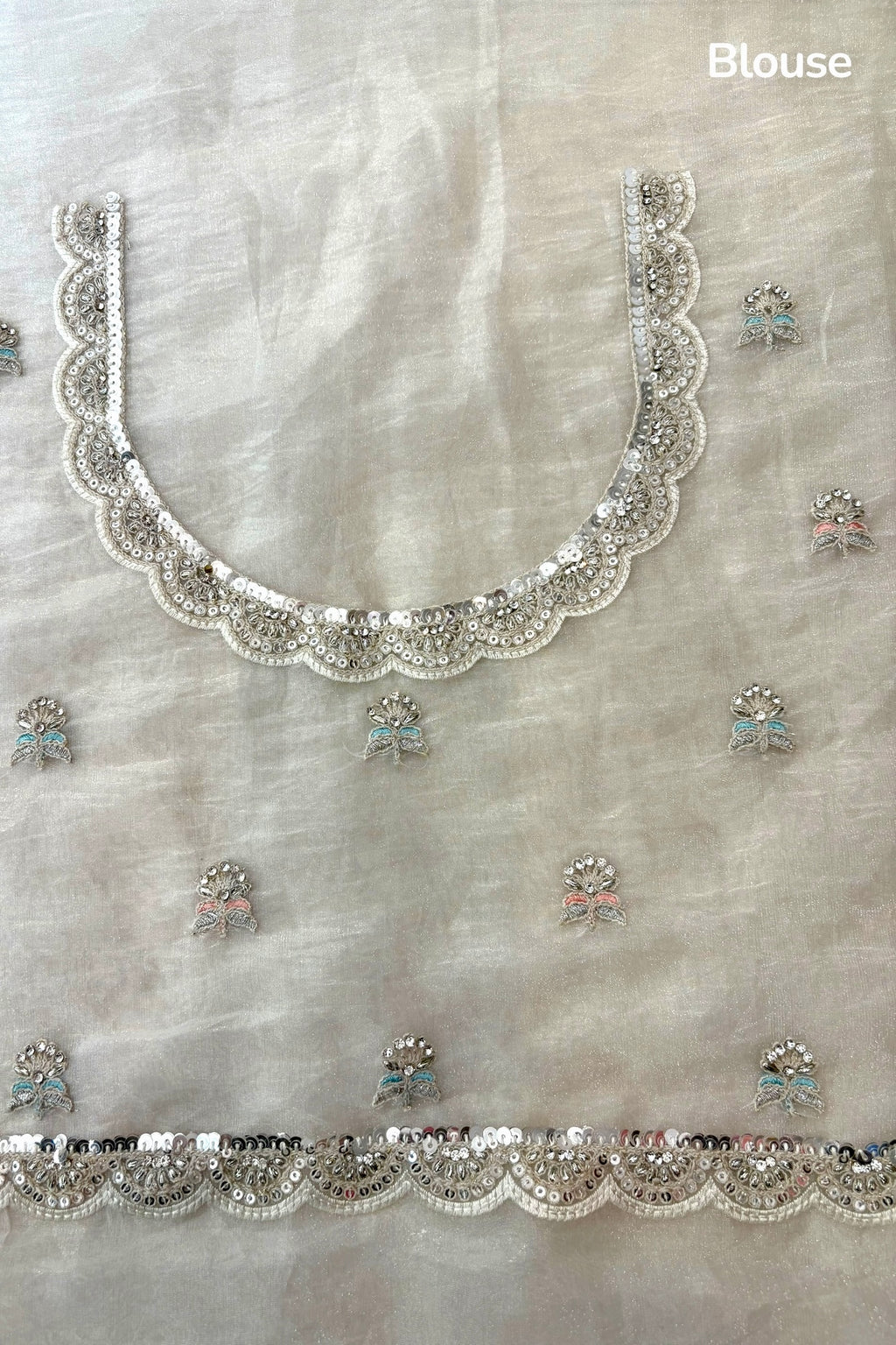 White organza sequins embellished saree