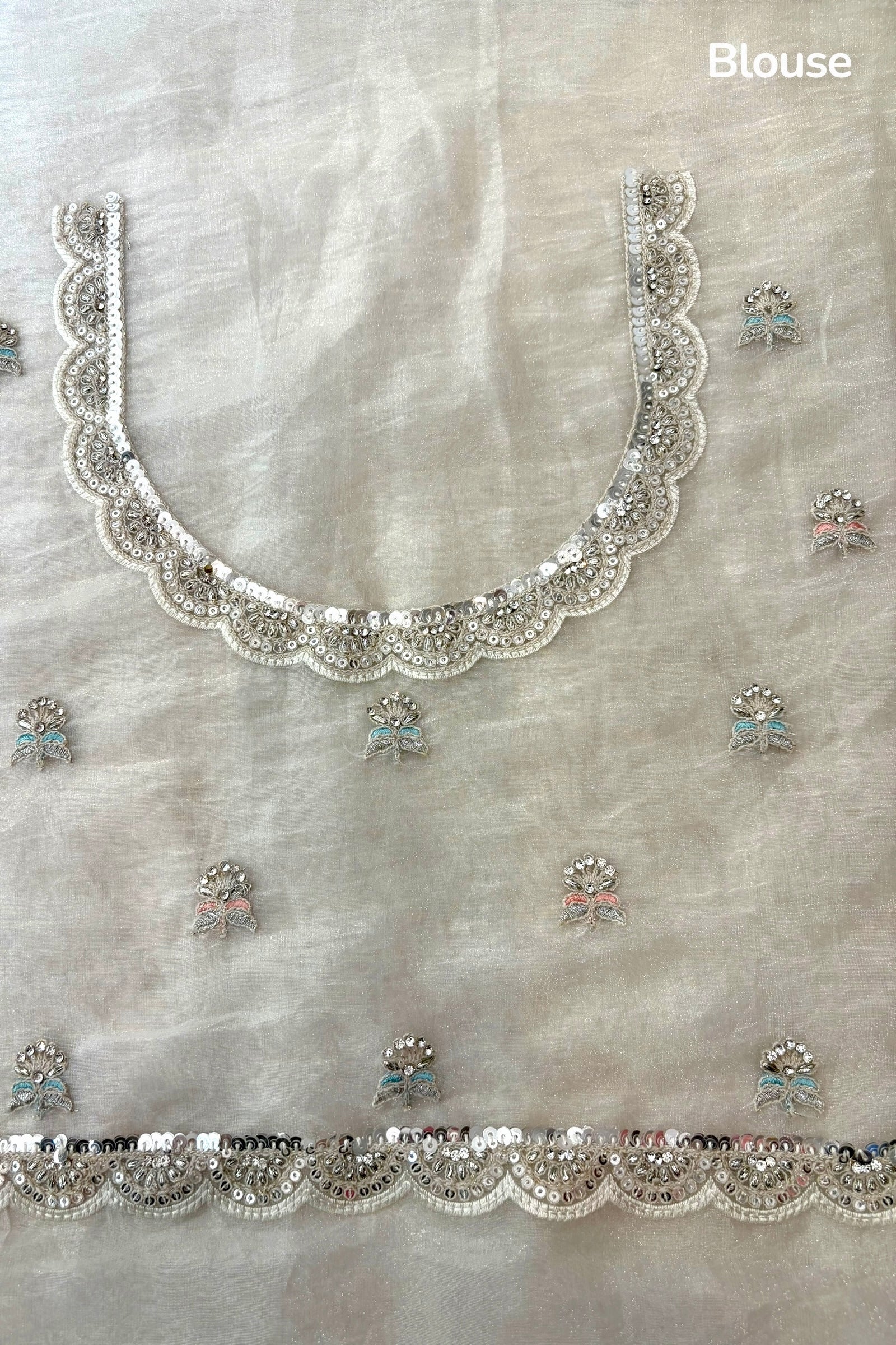 White organza sequins embellished saree
