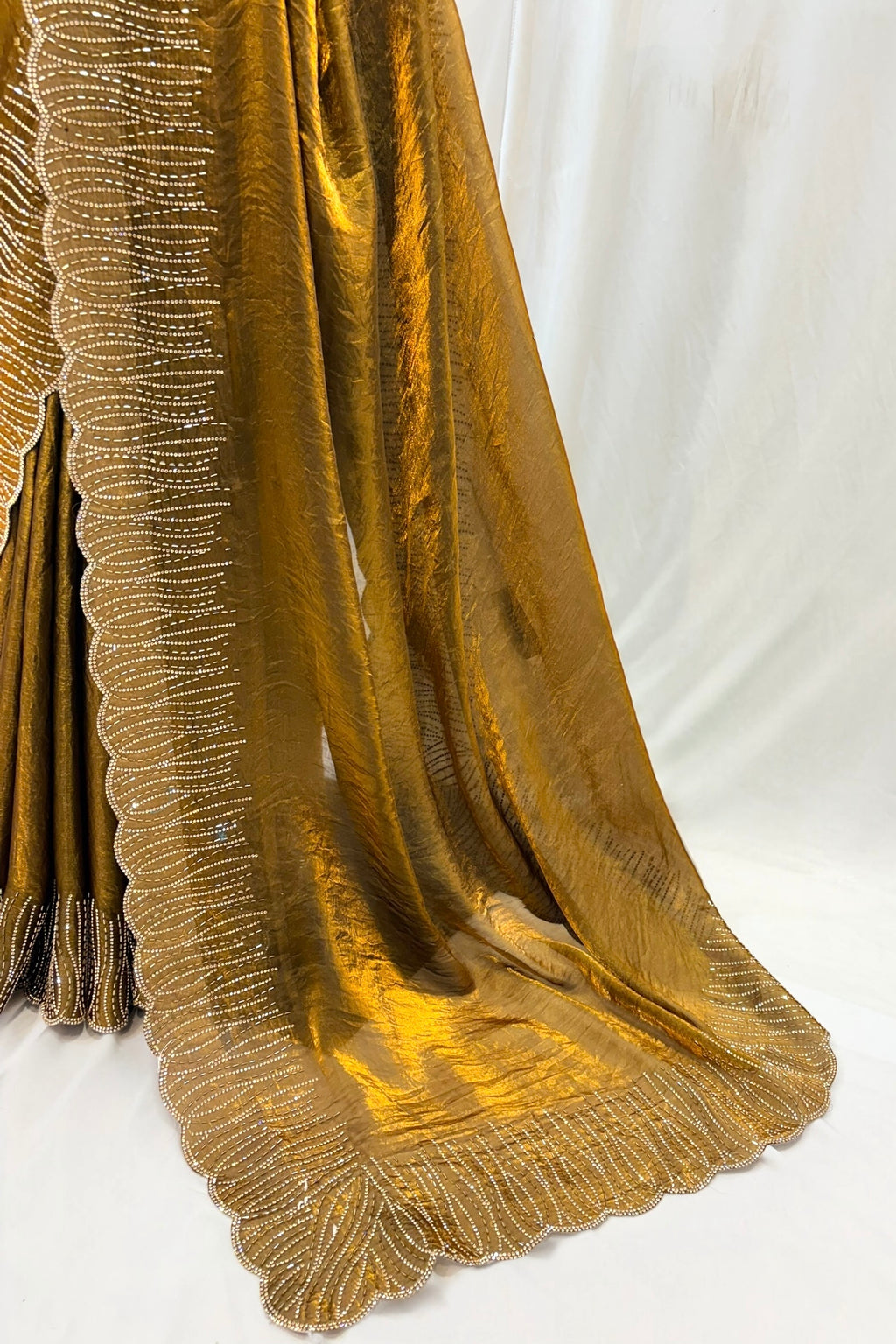 Golden fendy embellished saree