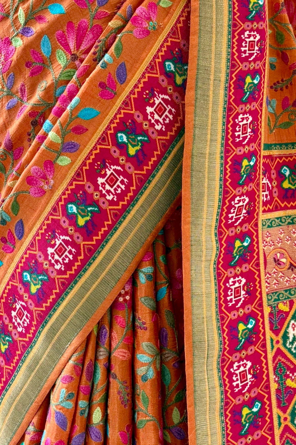 Mustard embroidered soft silk saree