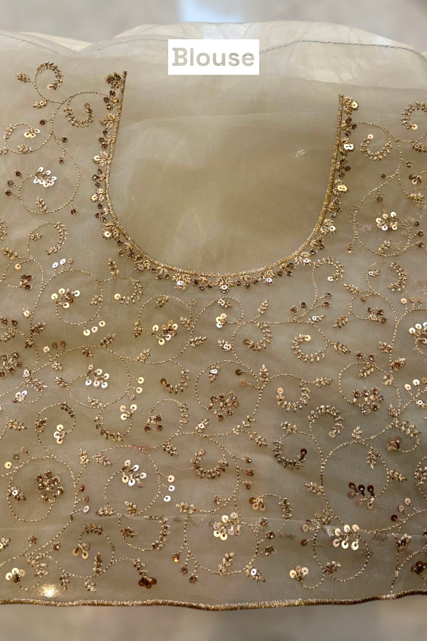Golden sequins embellished net saree