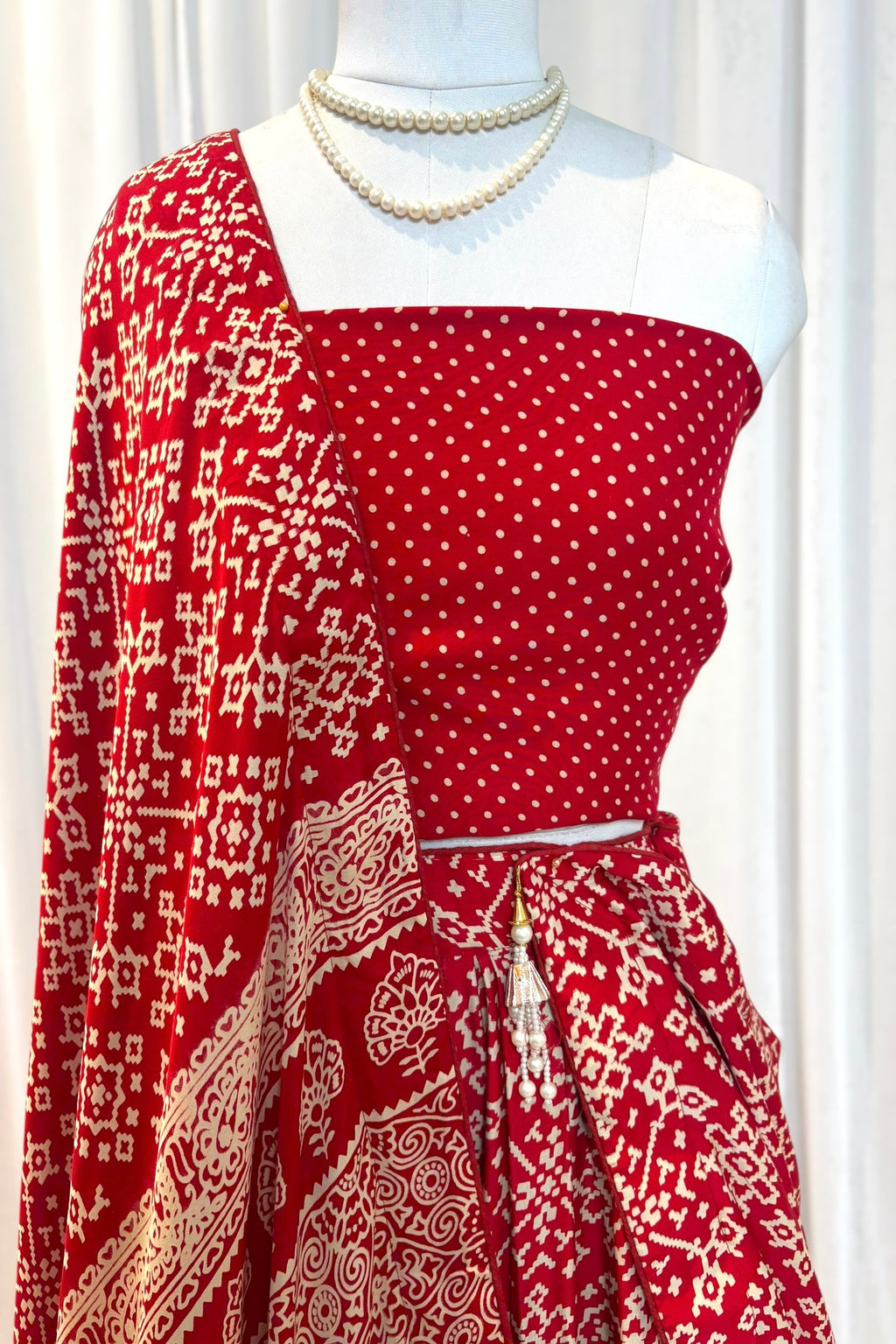 Ajrakh modal silk lehenga - Red