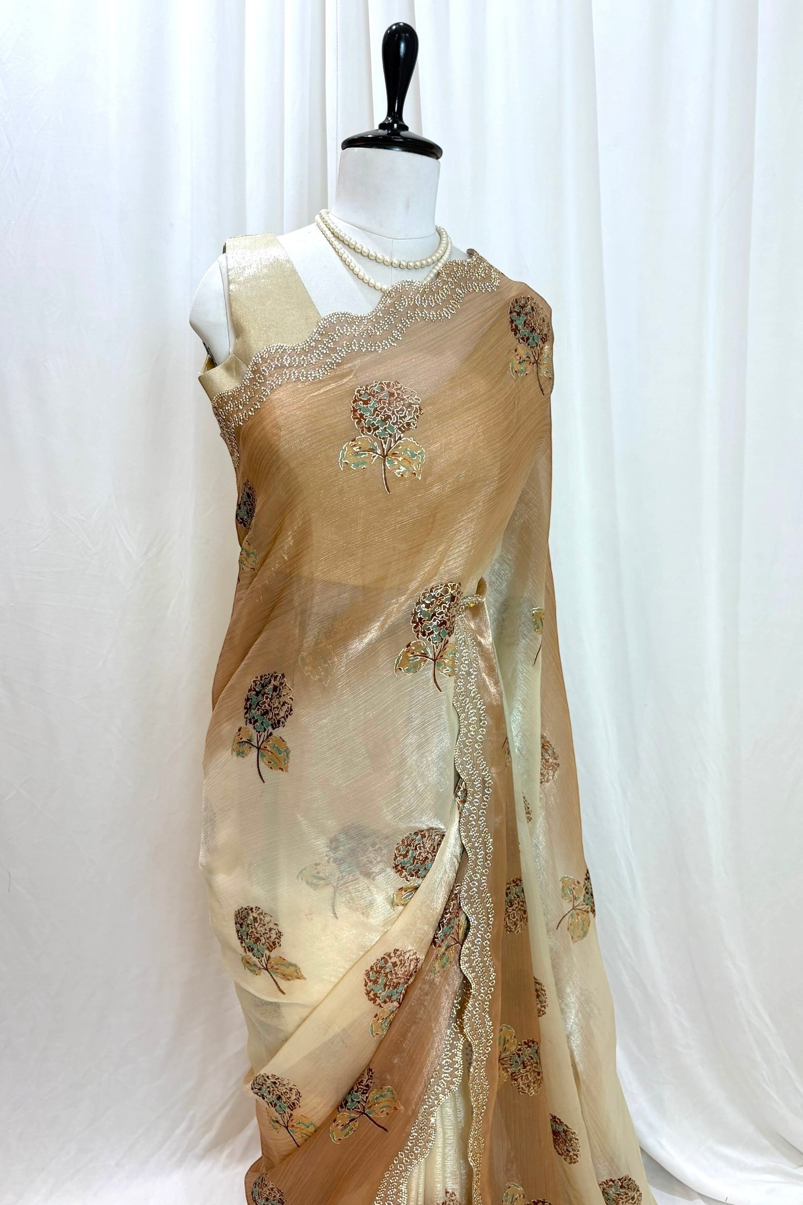 Golden Cream Shaded Floral Saree