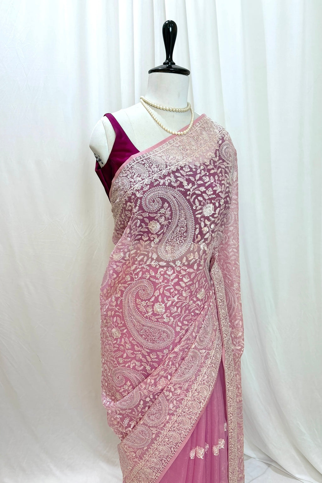 Kashmiri work soft organza saree