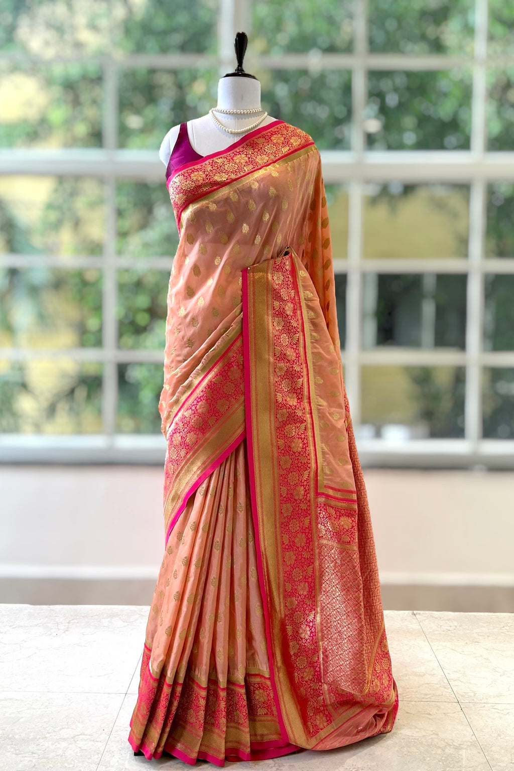 Peach pink soft silk saree