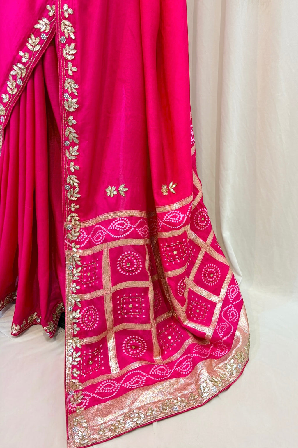 Pink pure dola silk gotta saree