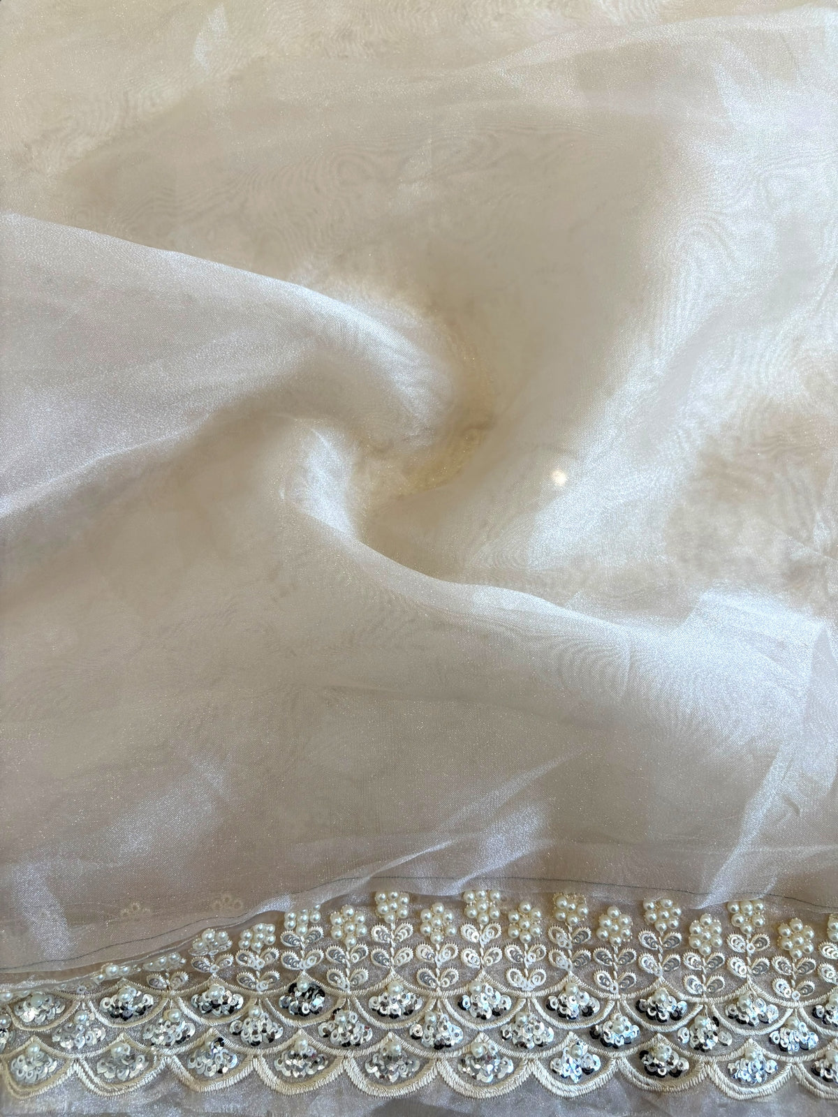 White organza sequins embellished saree
