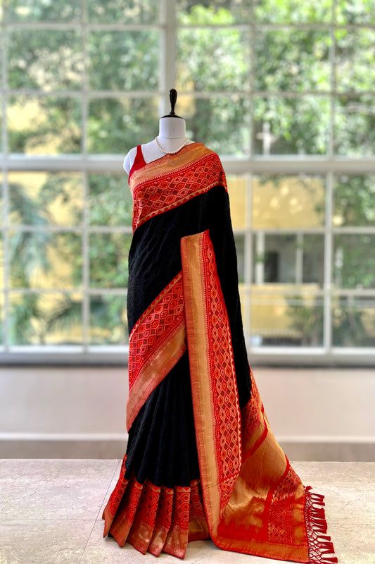 Black chikankari threadwork saree