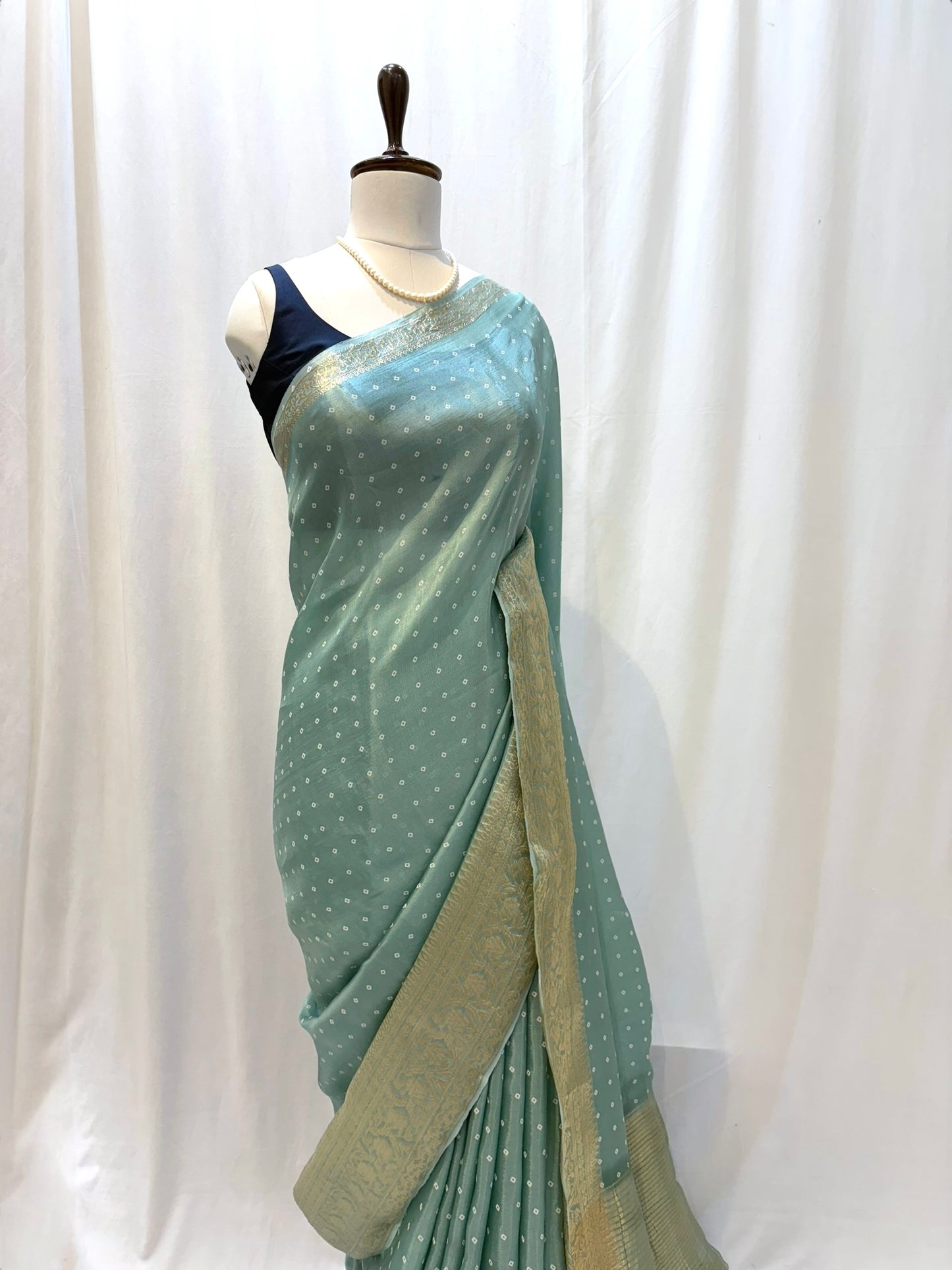 Bandhani print soft organza saree - Light blue