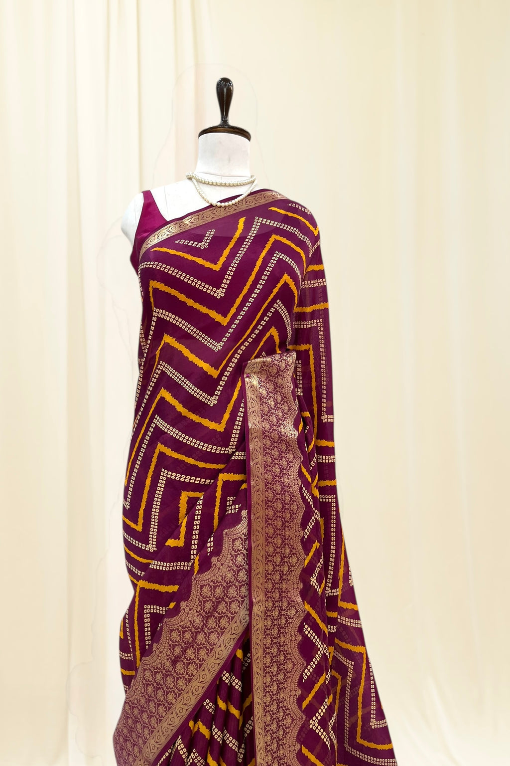 Zari organza leheriya saree - Wine