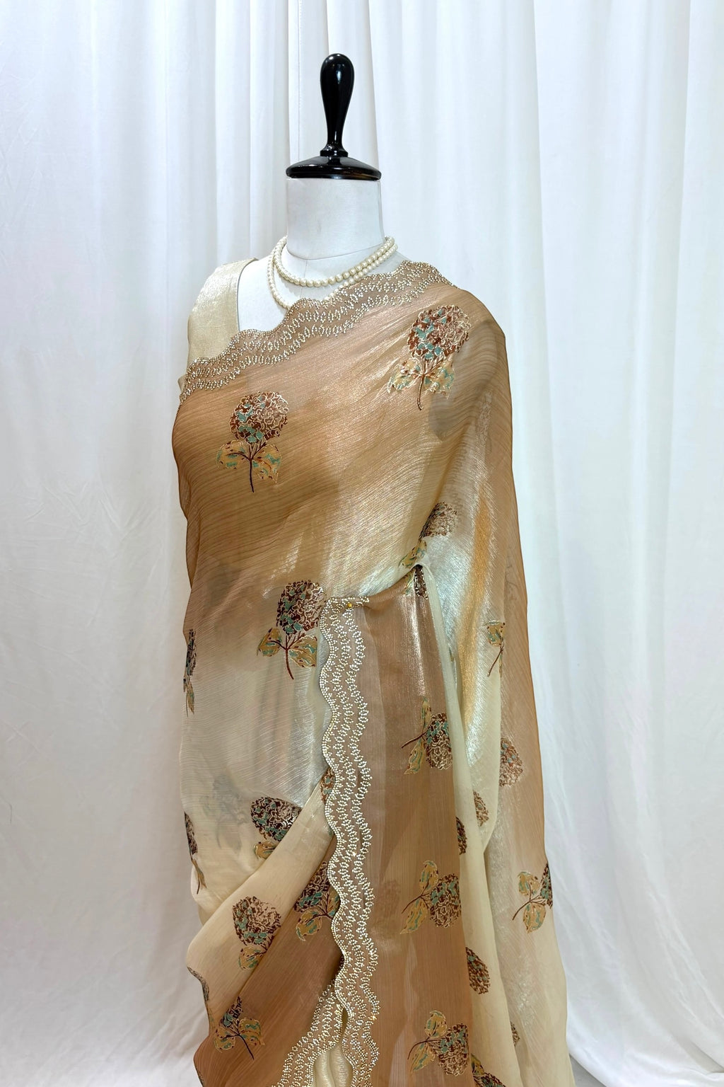 Golden Cream Shaded Floral Saree