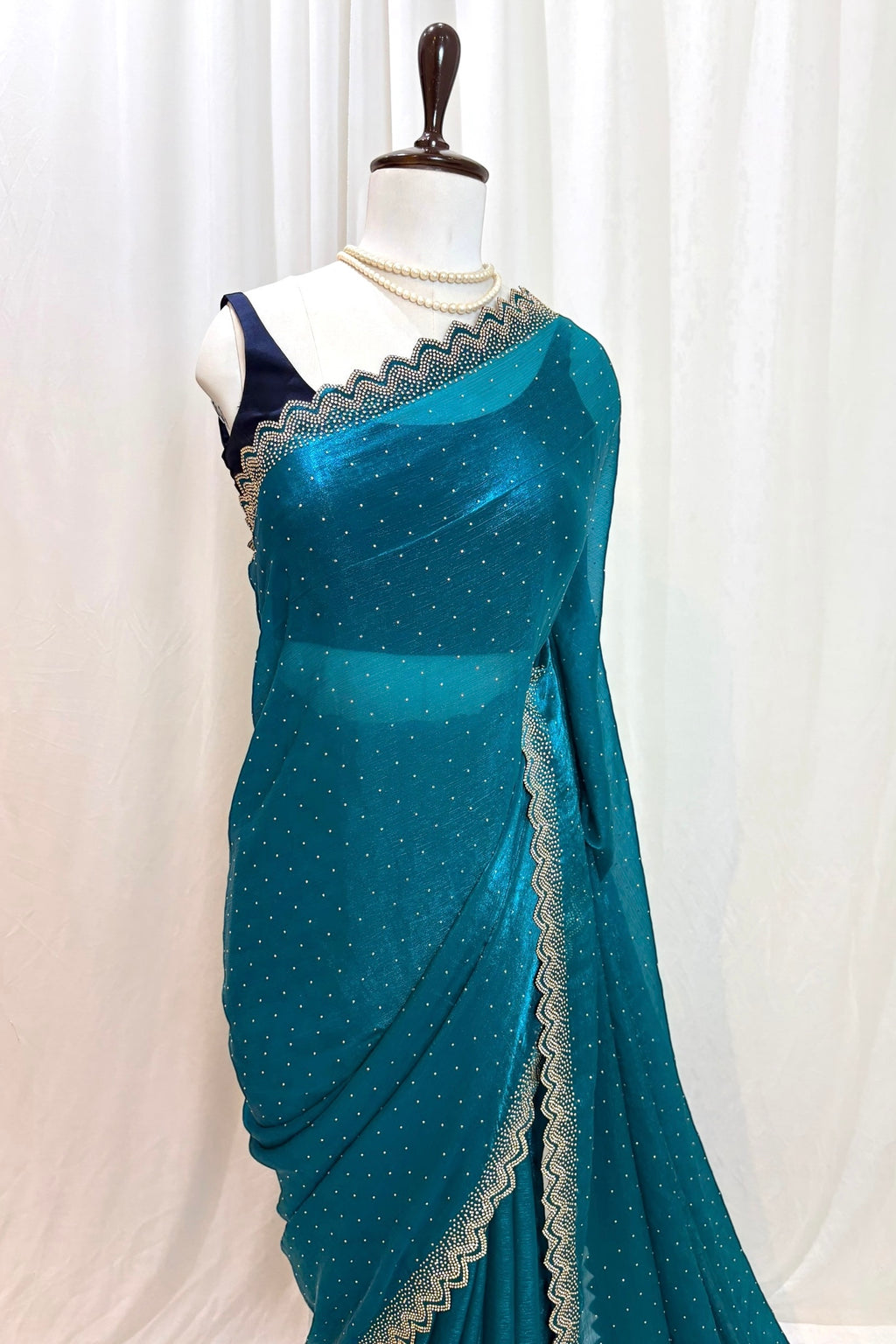 Shimmer chiffon swarovski saree - Blue