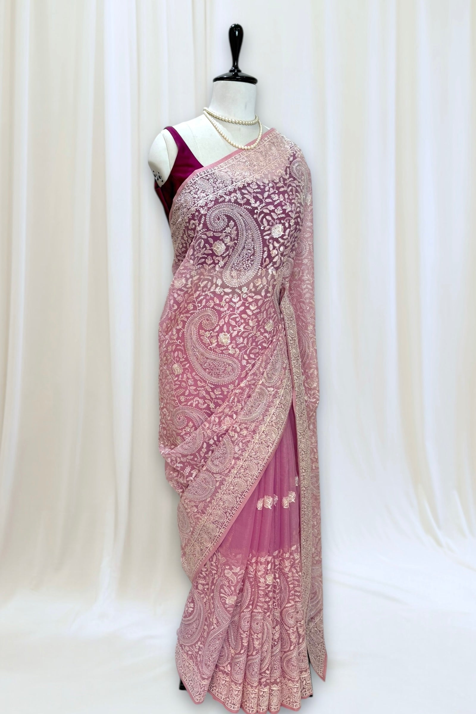 Kashmiri work soft organza saree
