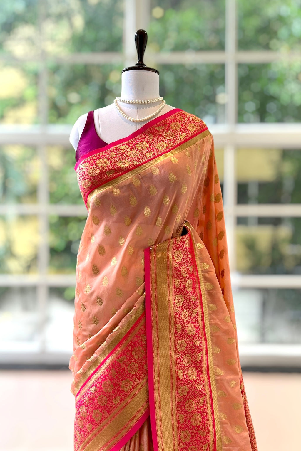 Peach pink soft silk saree