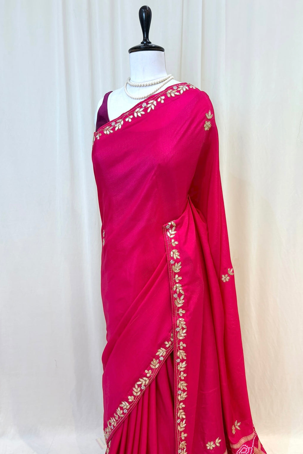 Pink pure dola silk gotta saree