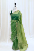 Green organza embellished saree