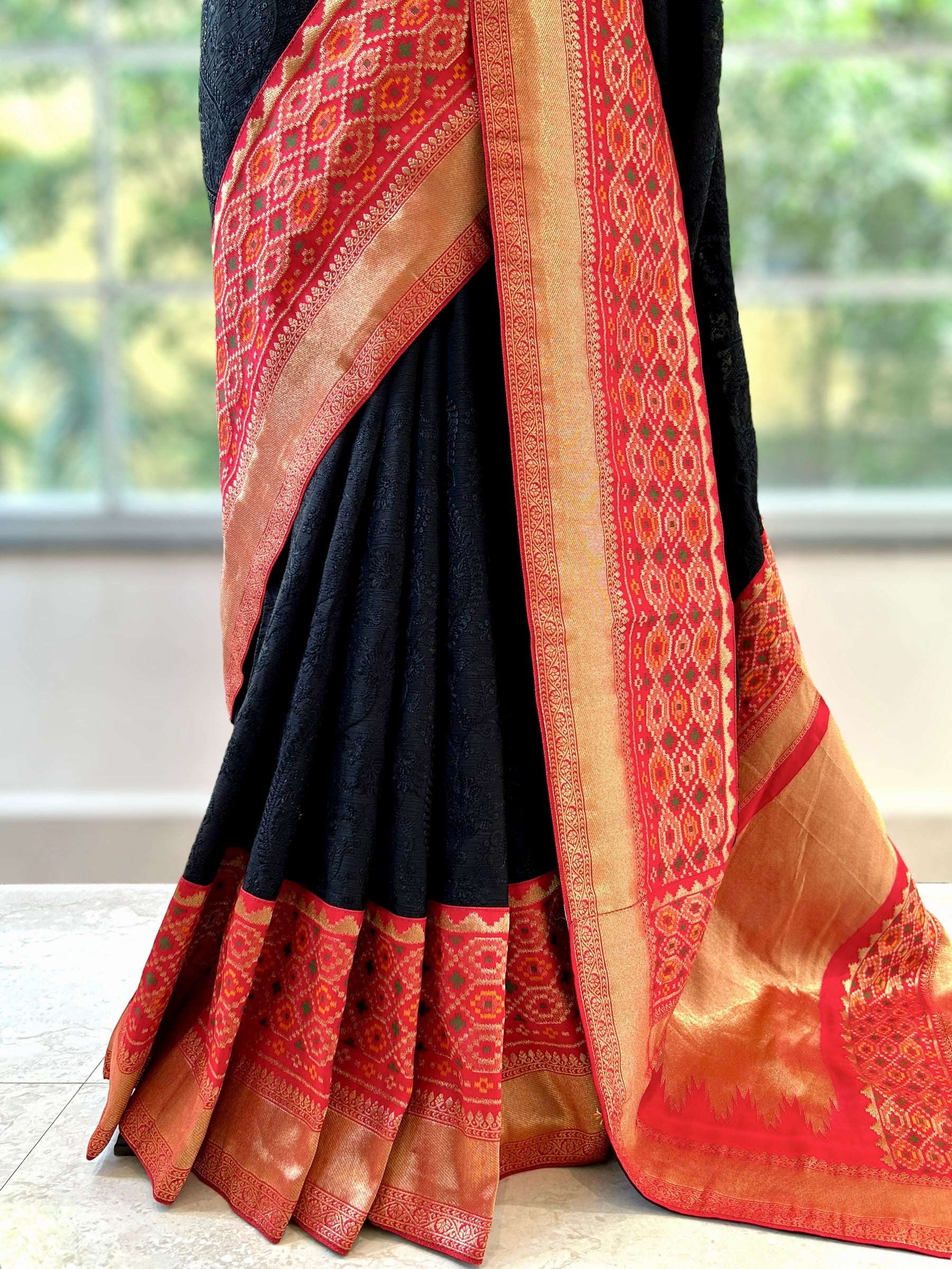 Black chikankari threadwork saree