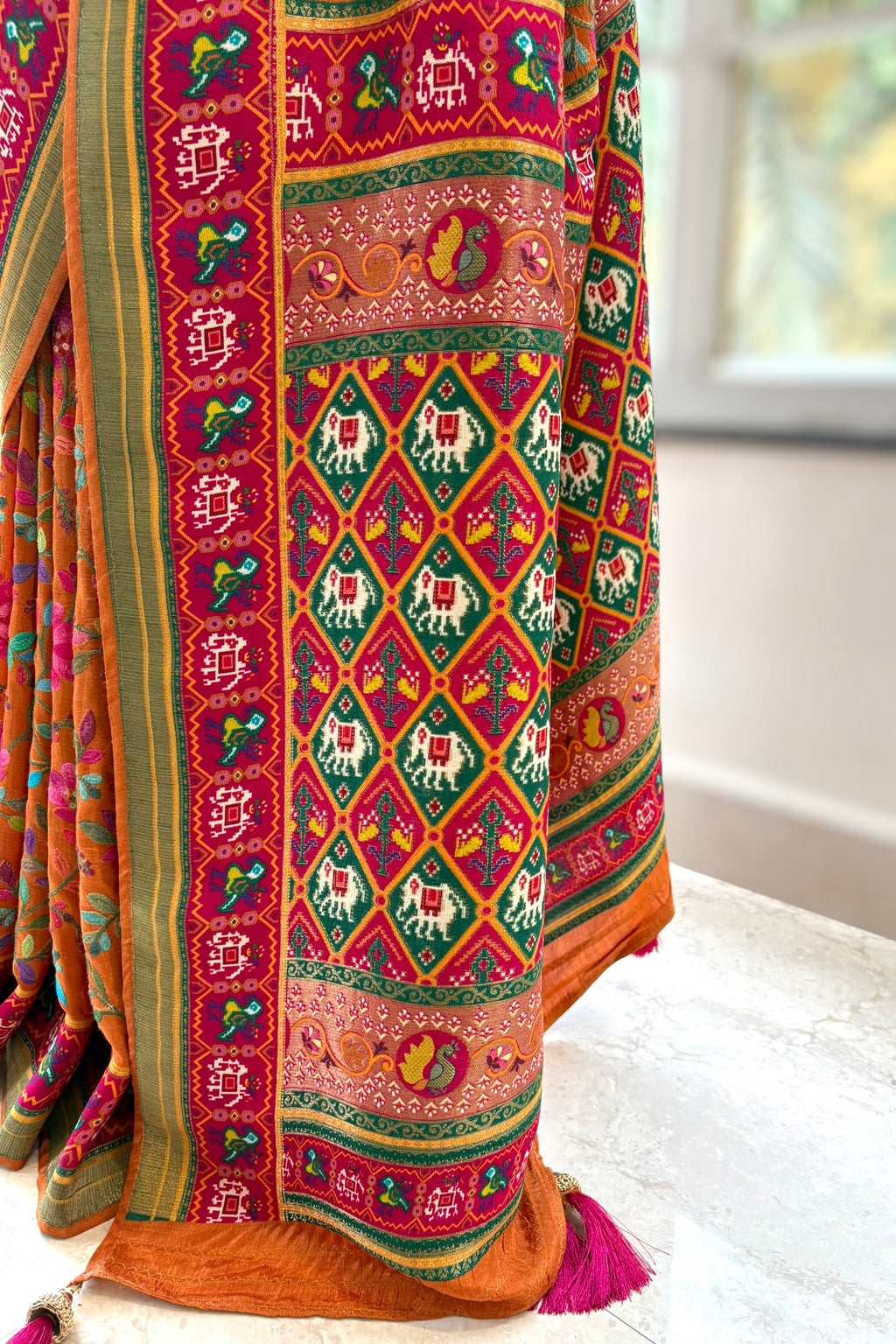 Mustard embroidered soft silk saree