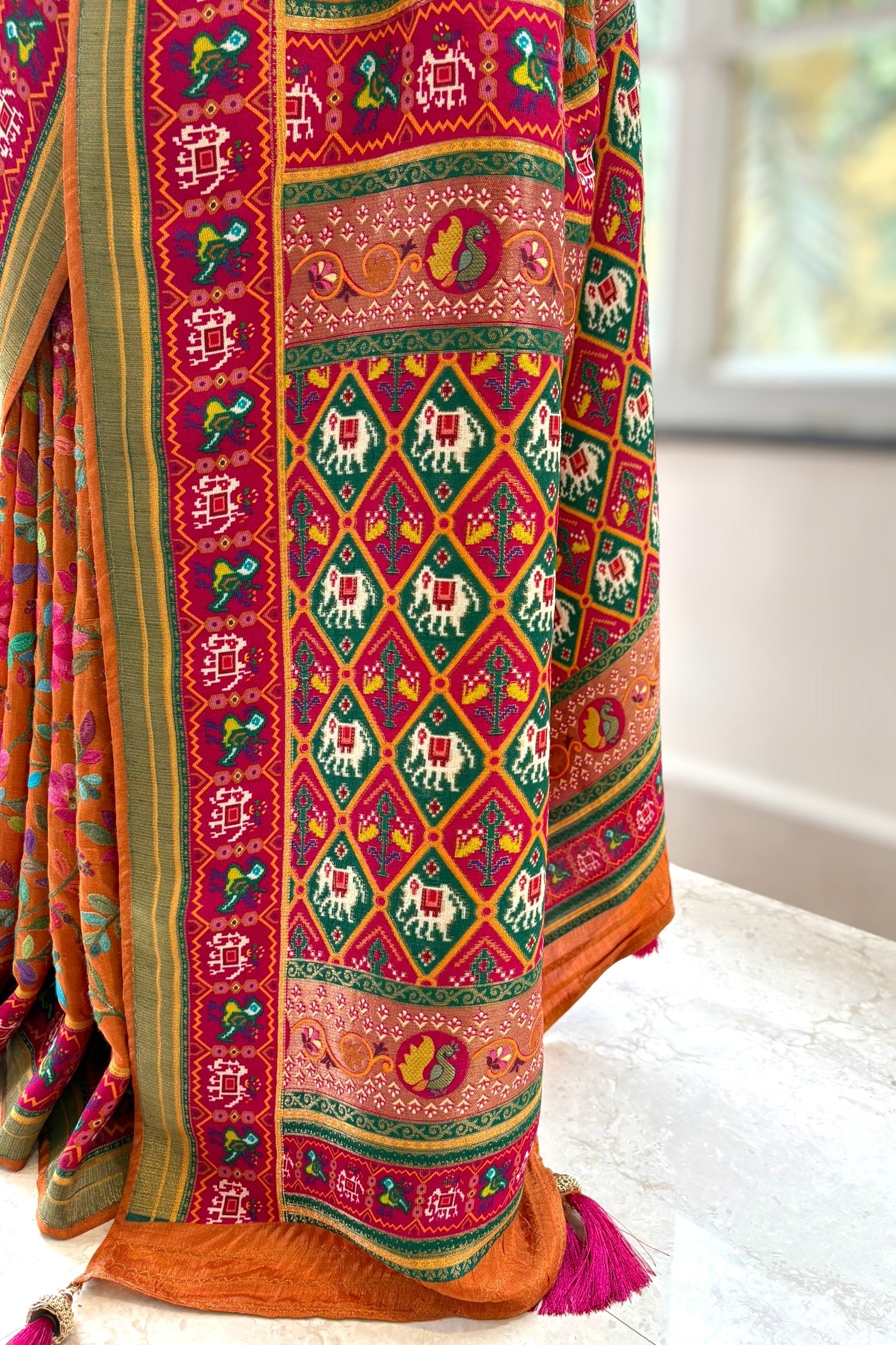 Mustard embroidered soft silk saree