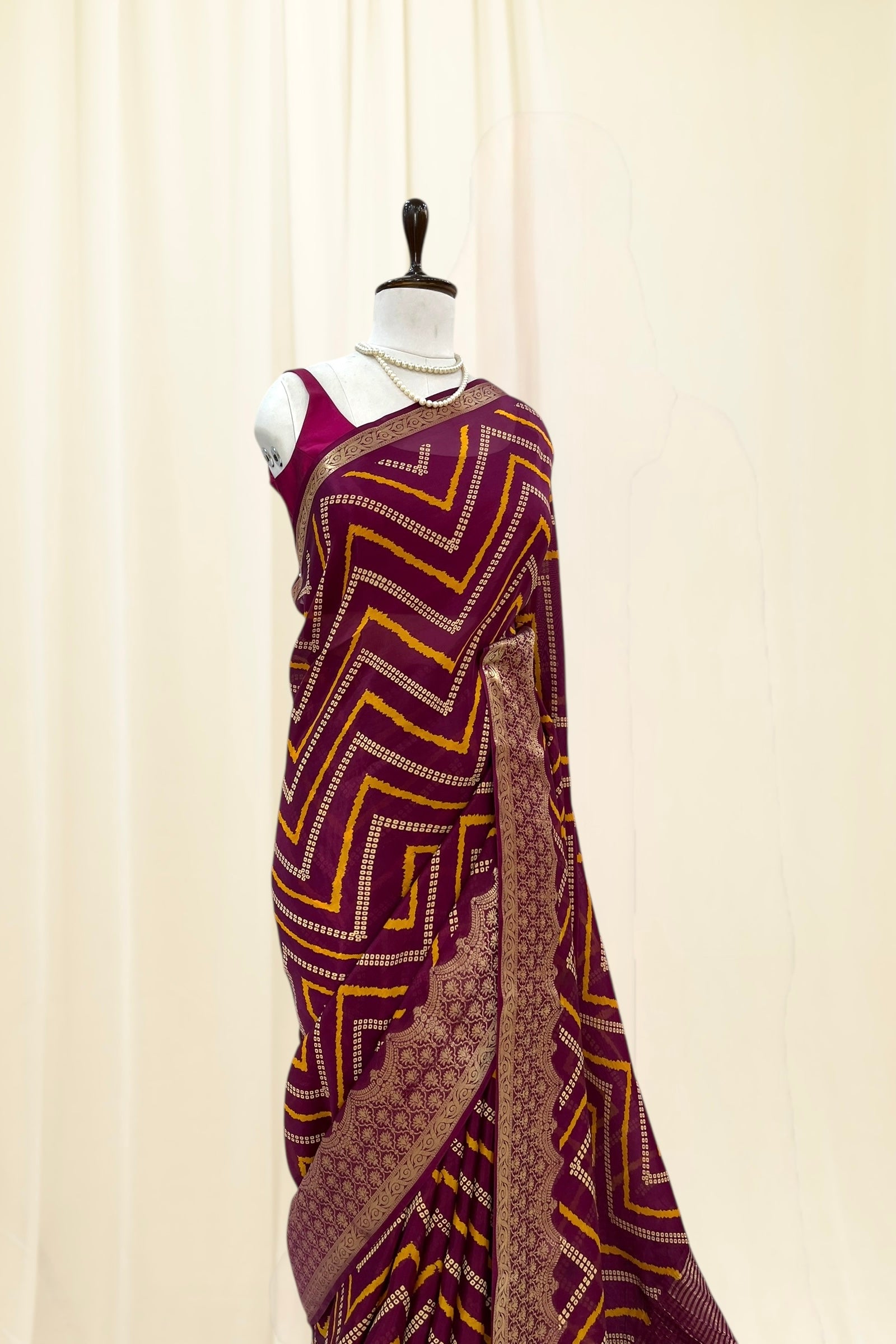 Zari organza leheriya saree - Wine