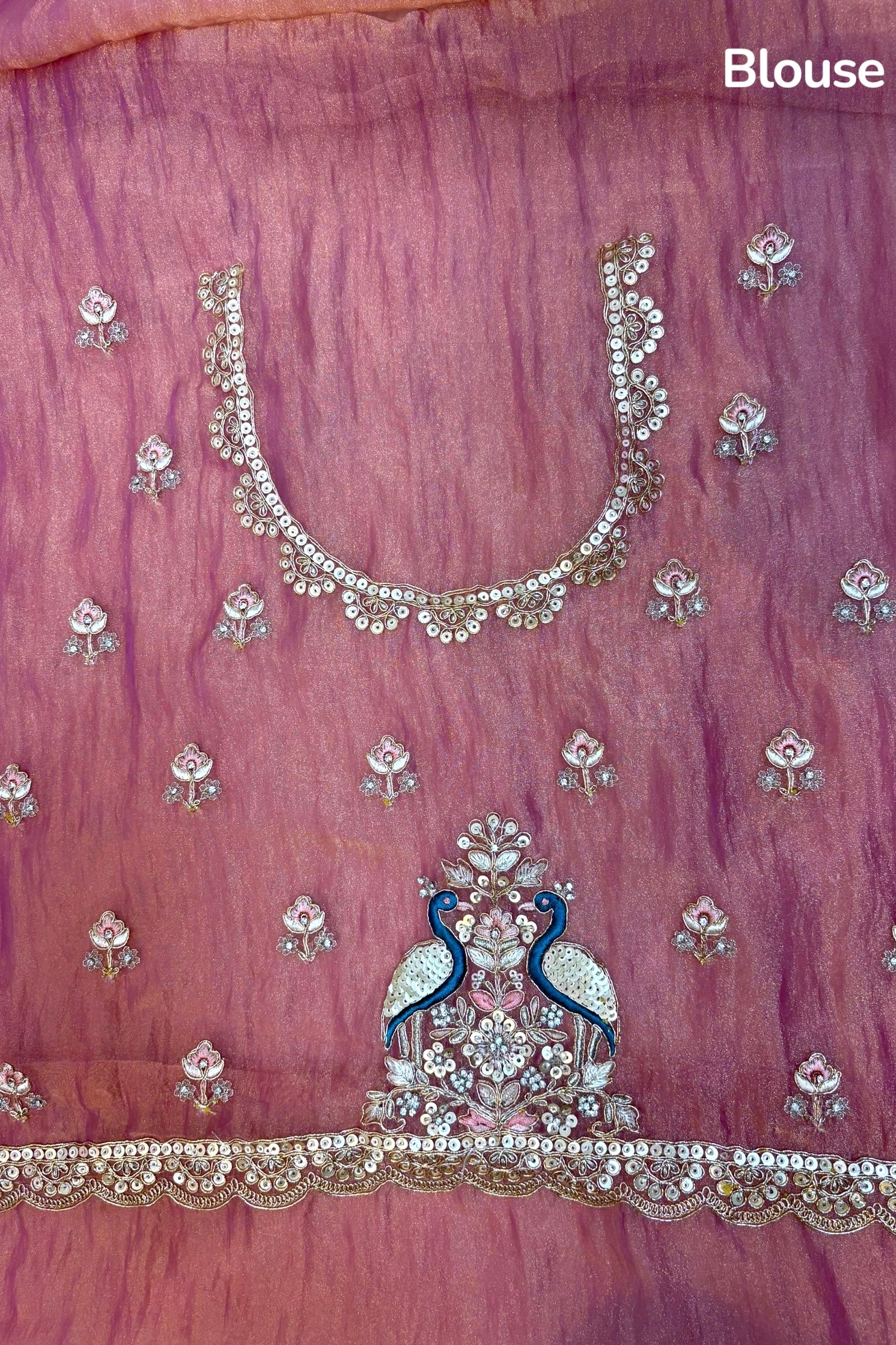 Tissue embellished saree - Rose gold