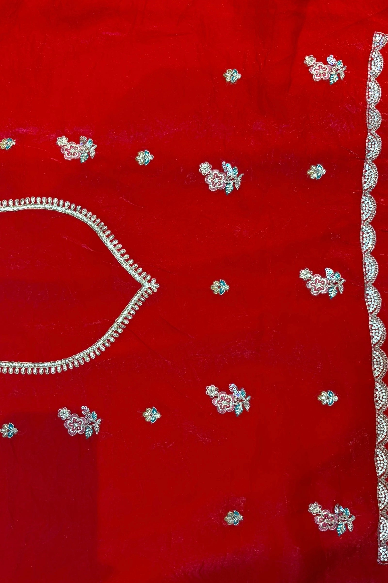Red embellished fendy satin saree