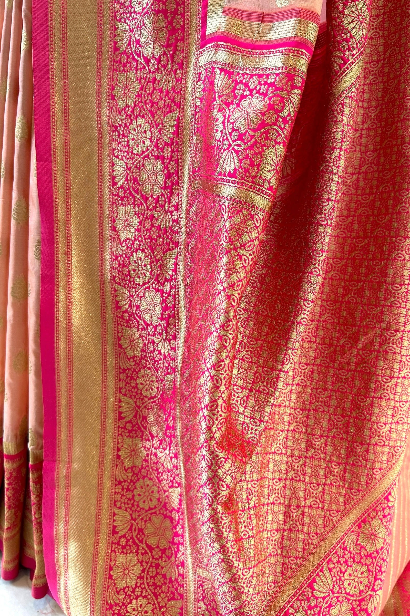Peach pink soft silk saree