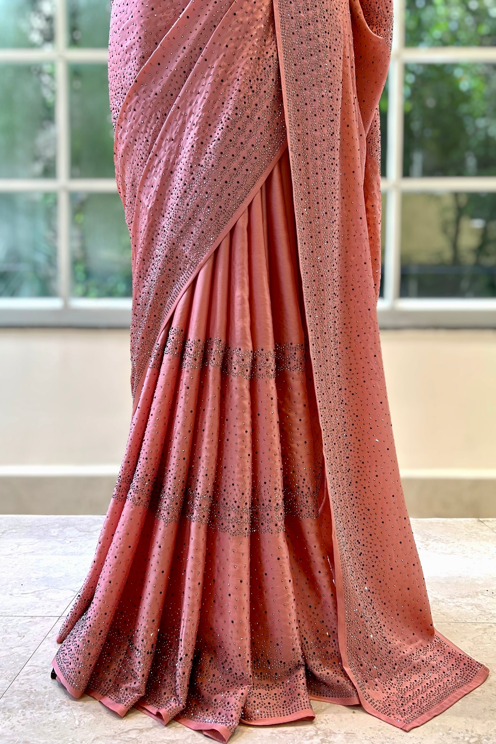 Soft satin sequins saree - Blush Pink