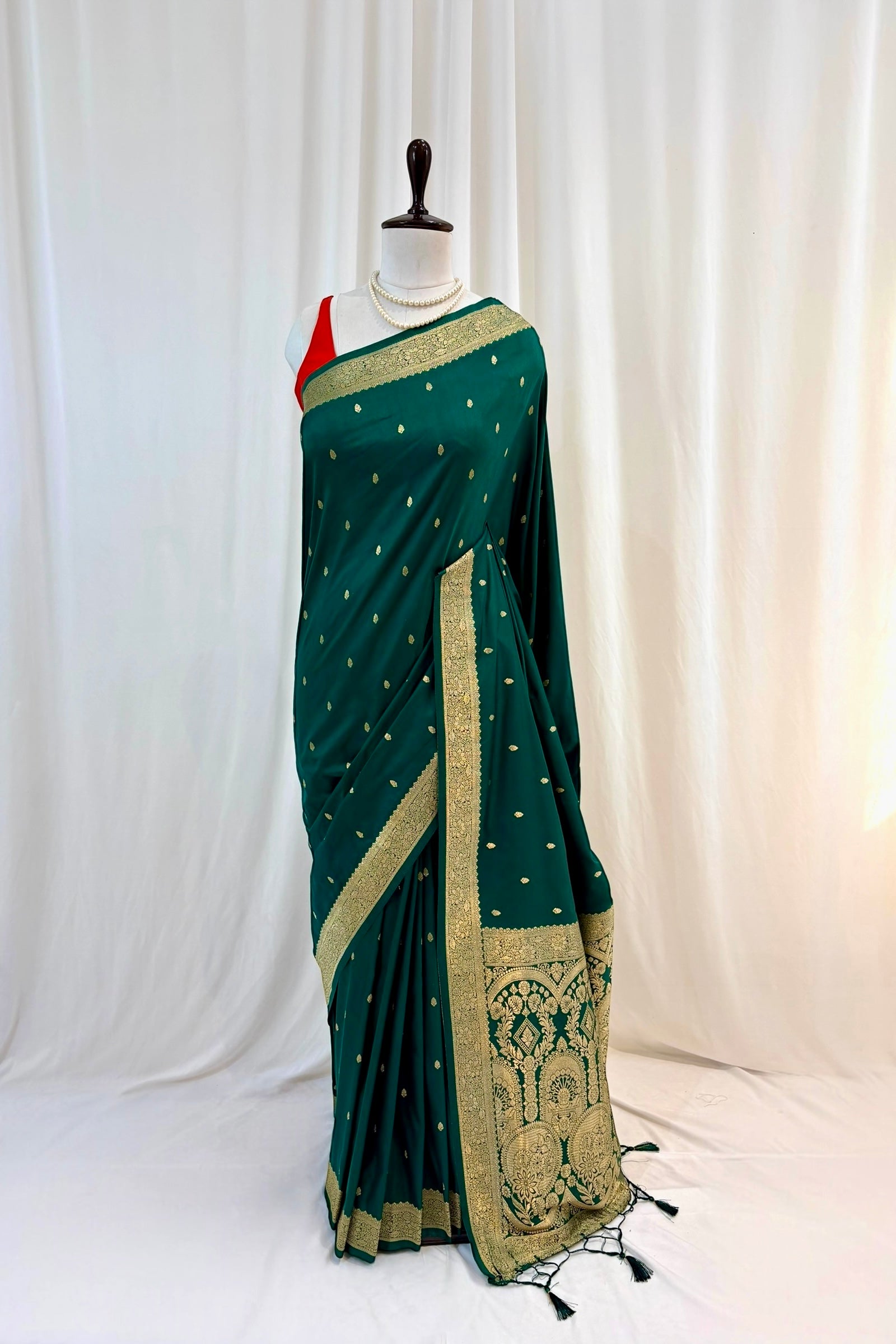 Banarasi soft silk saree - Bottle green