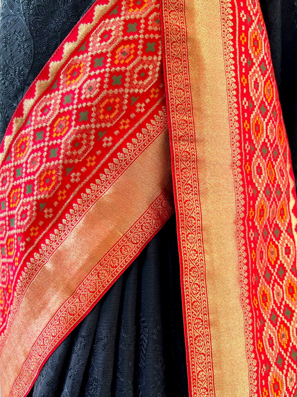 Black chikankari threadwork saree