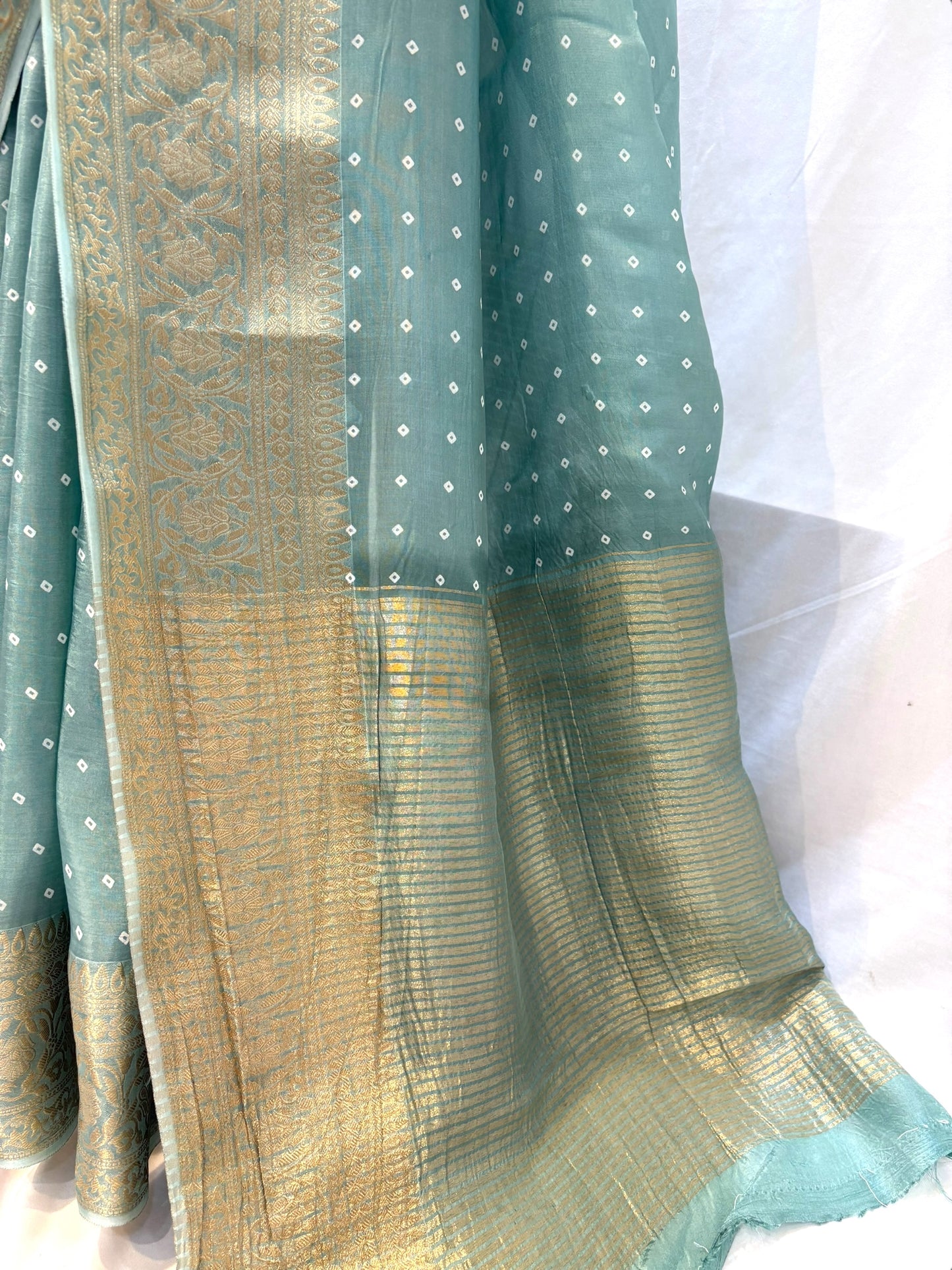 Bandhani print soft organza saree - Light blue