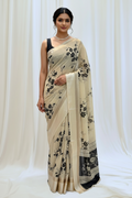 Floral printed chiffon saree - Cream