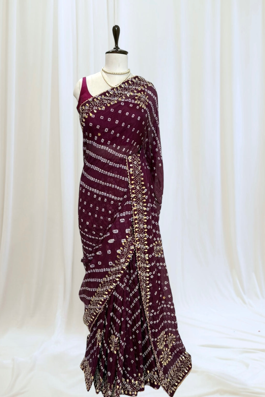 Pure viscose bandhani saree - Wine