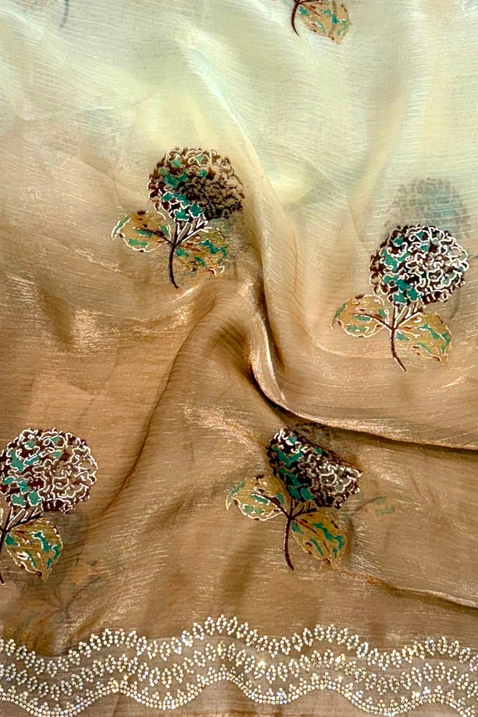 Golden Cream Shaded Floral Saree