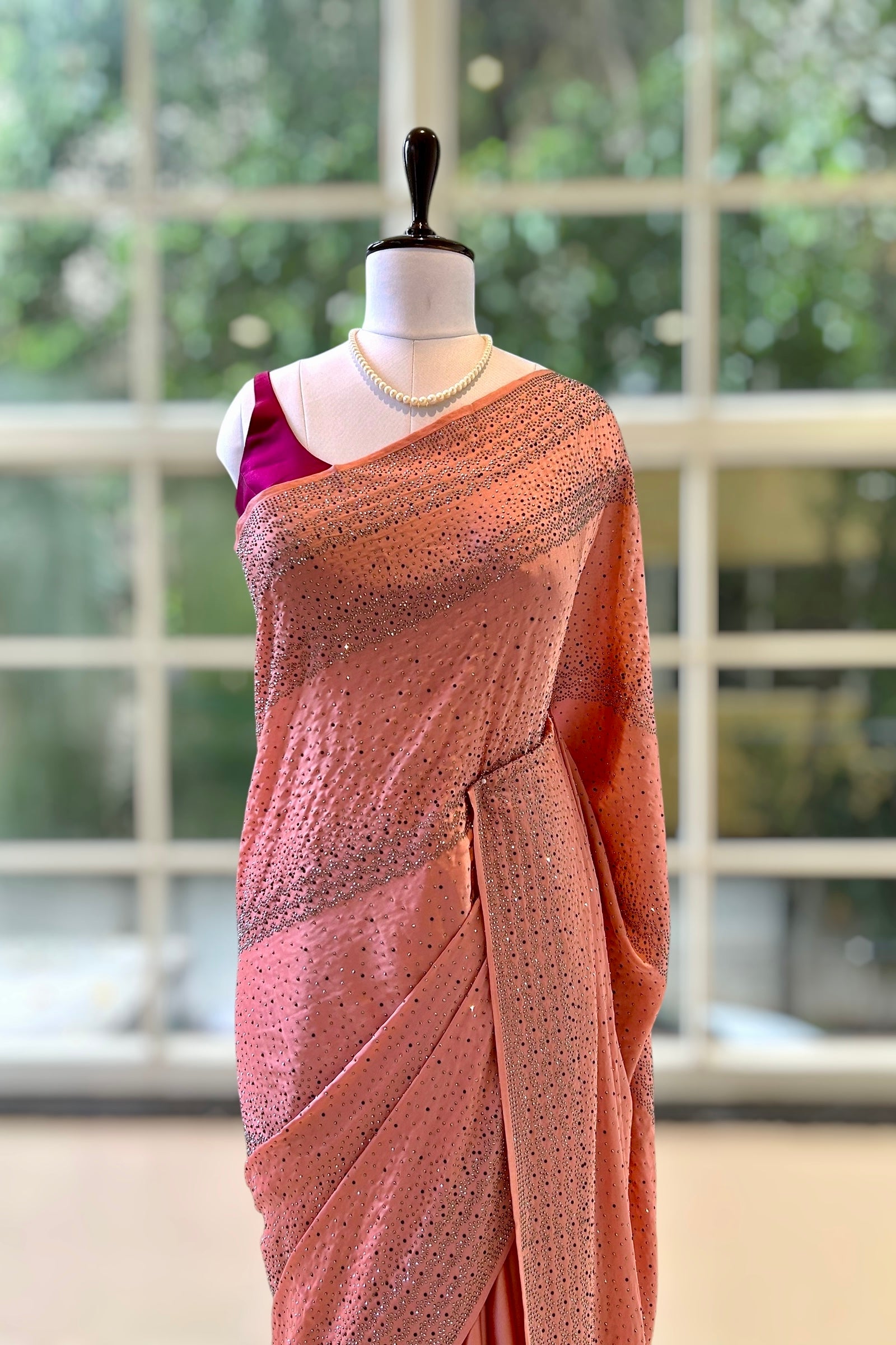 Soft satin sequins saree - Blush Pink