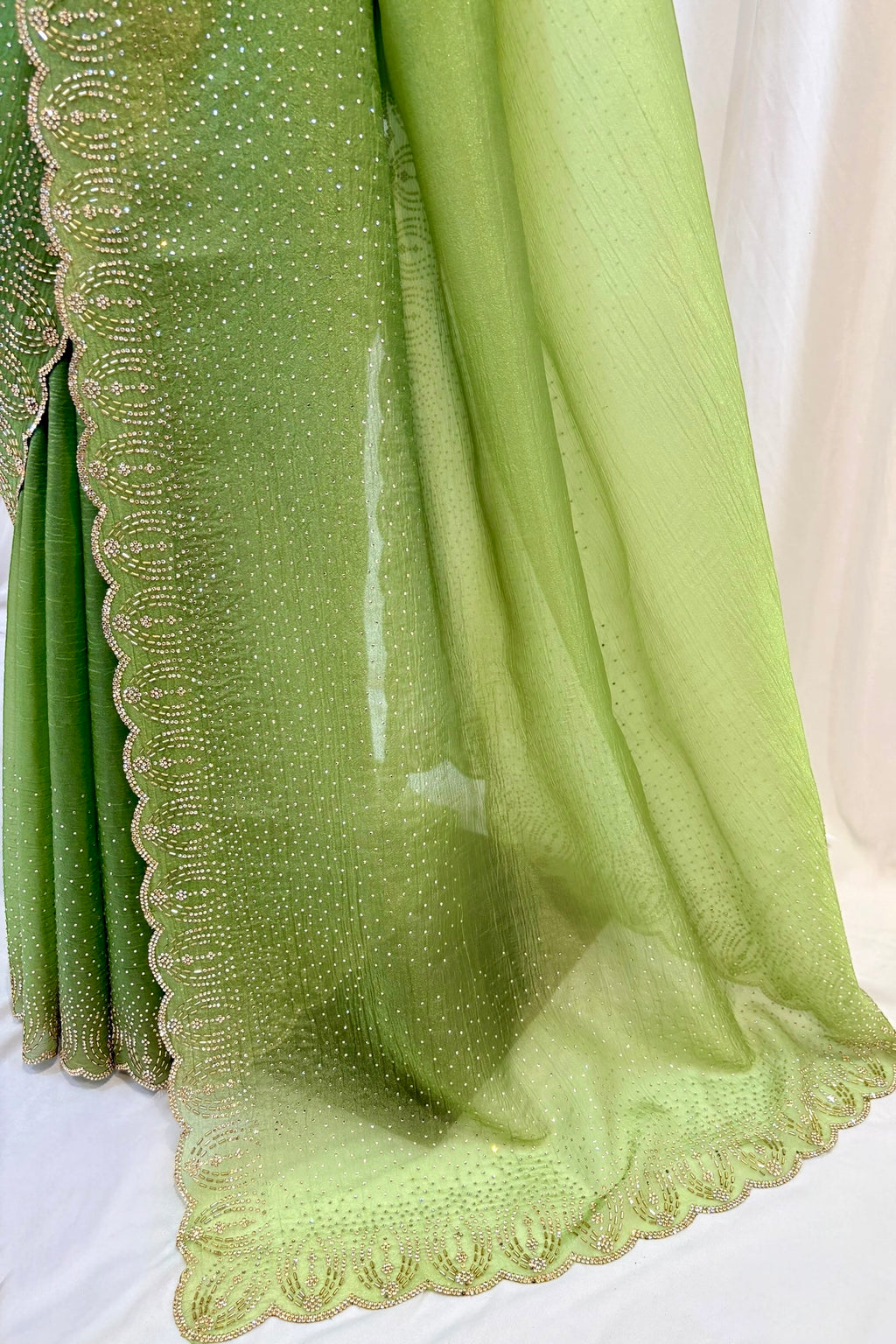Green organza embellished saree