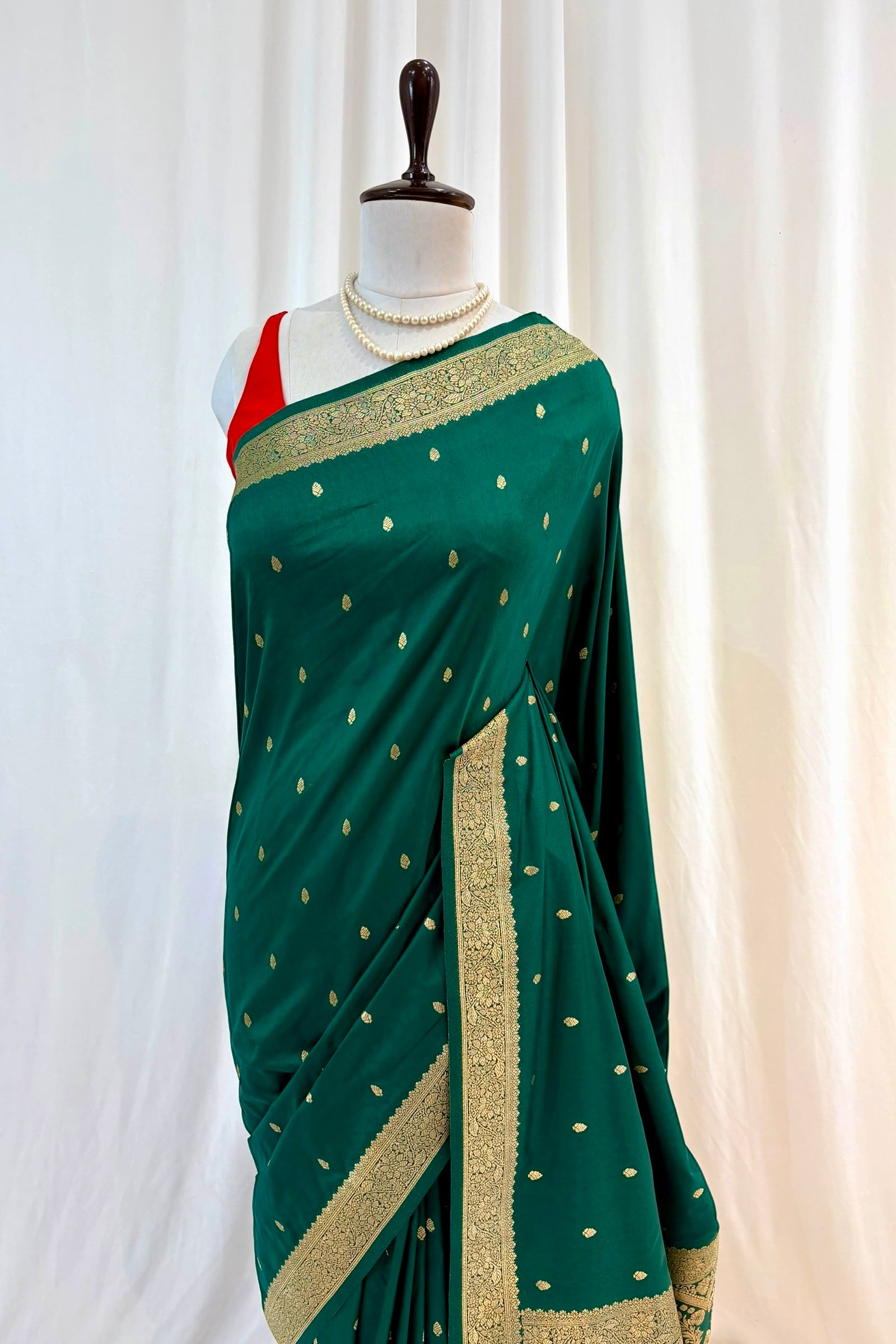 Banarasi soft silk saree - Bottle green