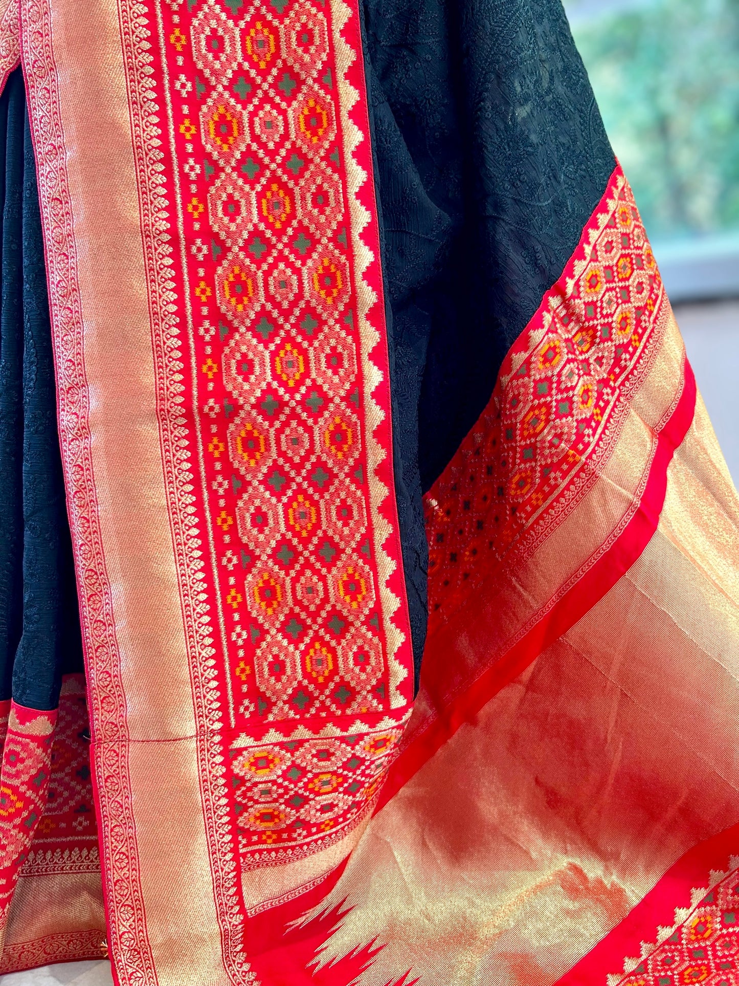 Black chikankari threadwork saree