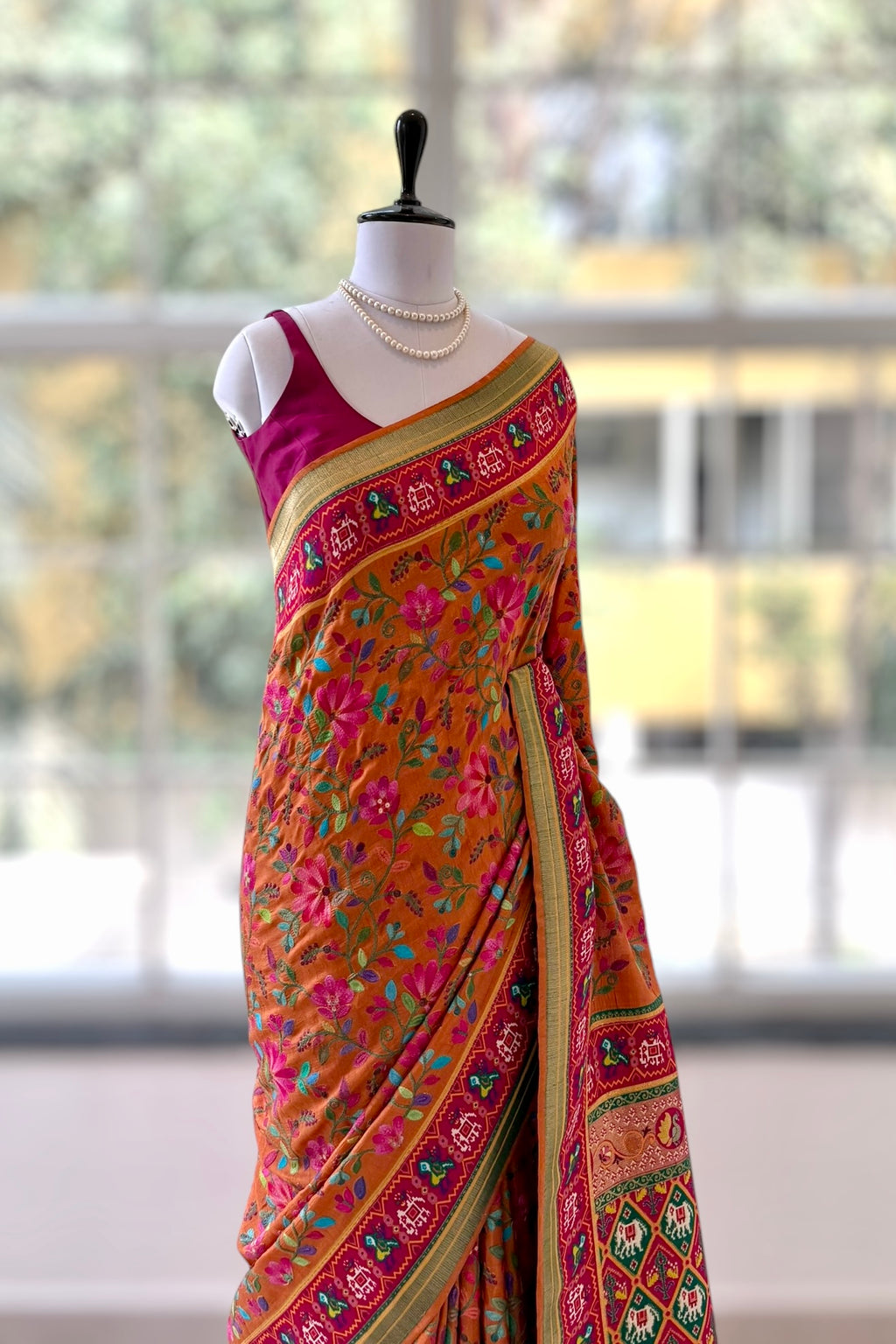 Mustard embroidered soft silk saree