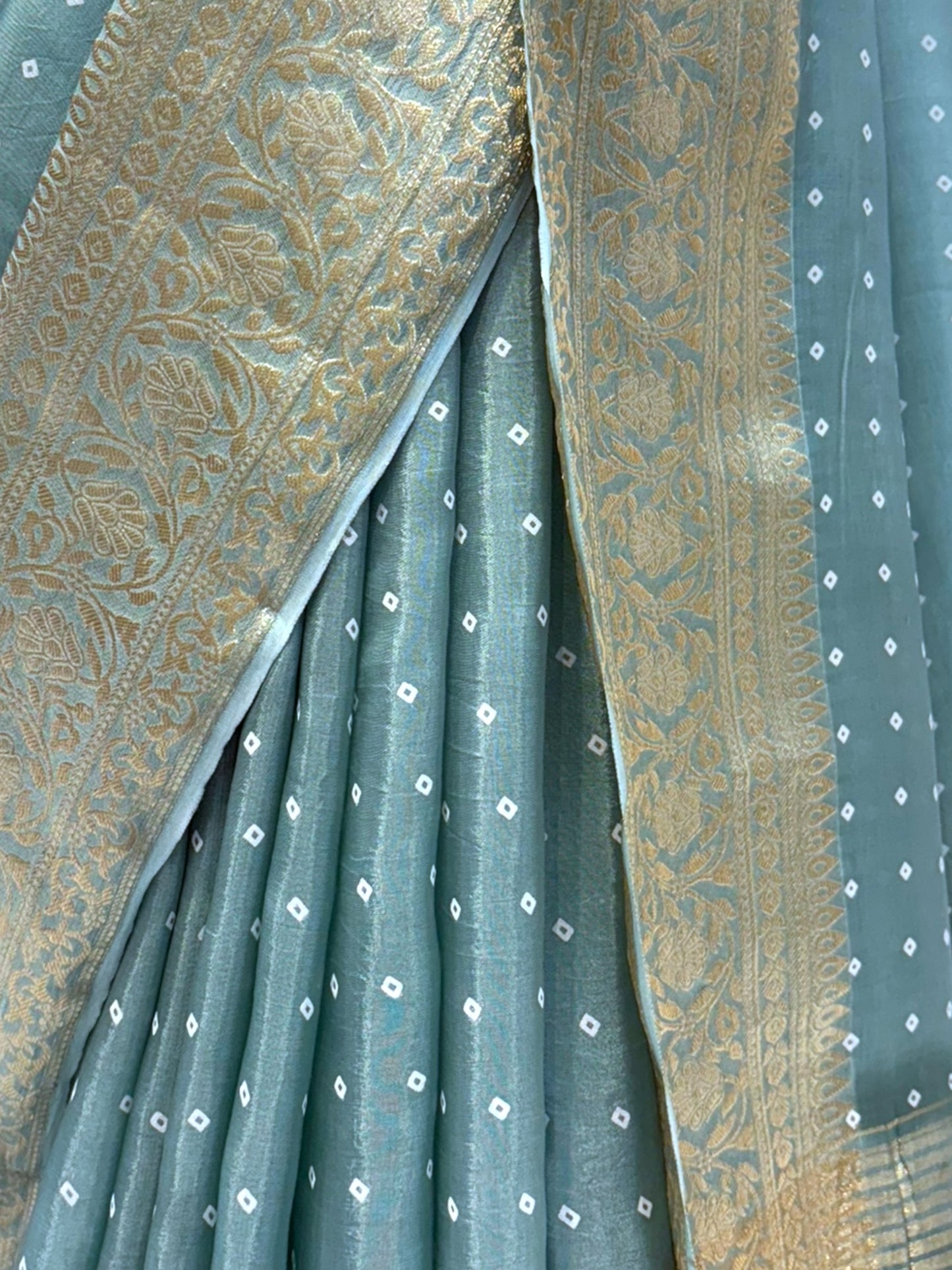 Bandhani print soft organza saree - Light blue