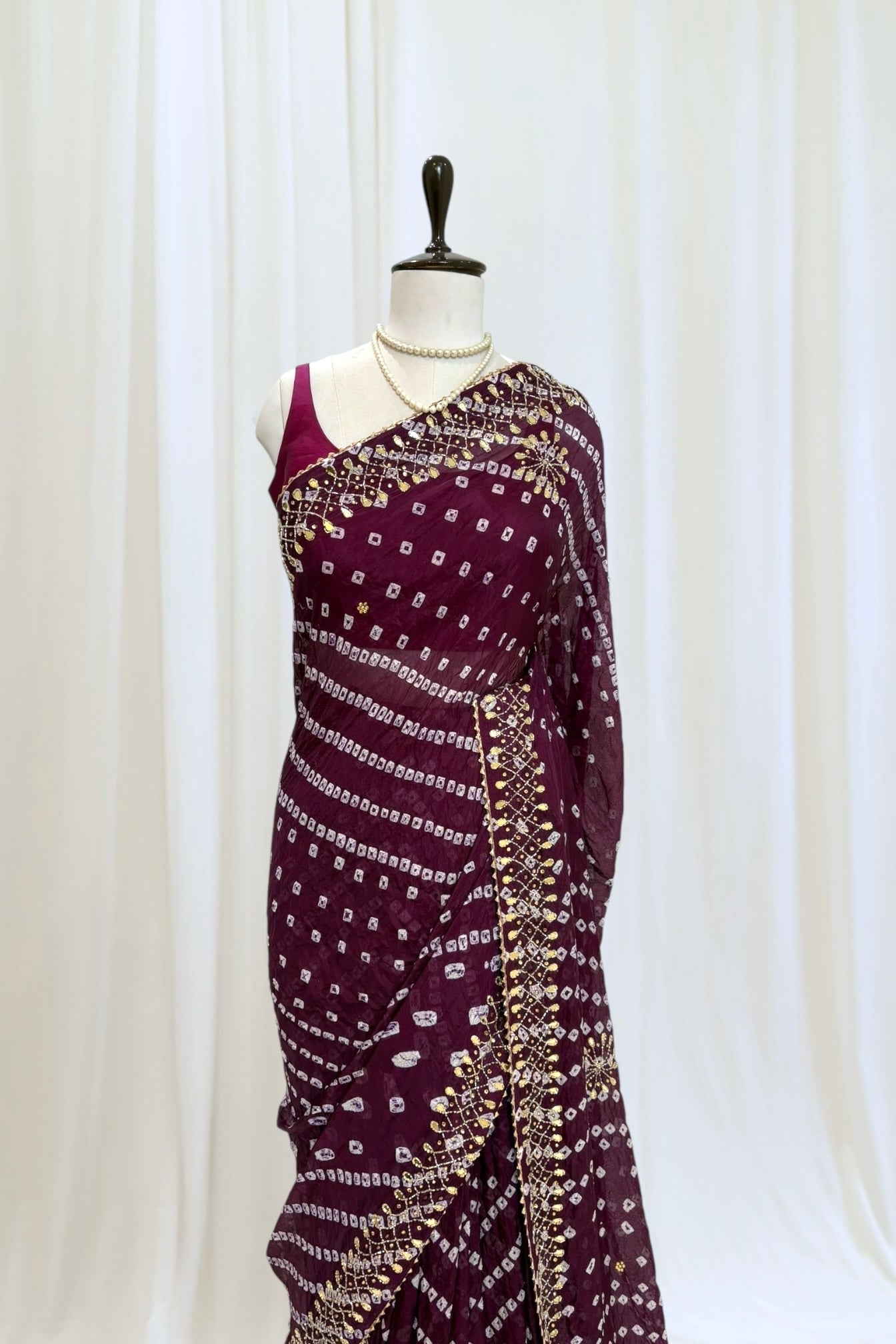 Pure viscose bandhani saree - Wine