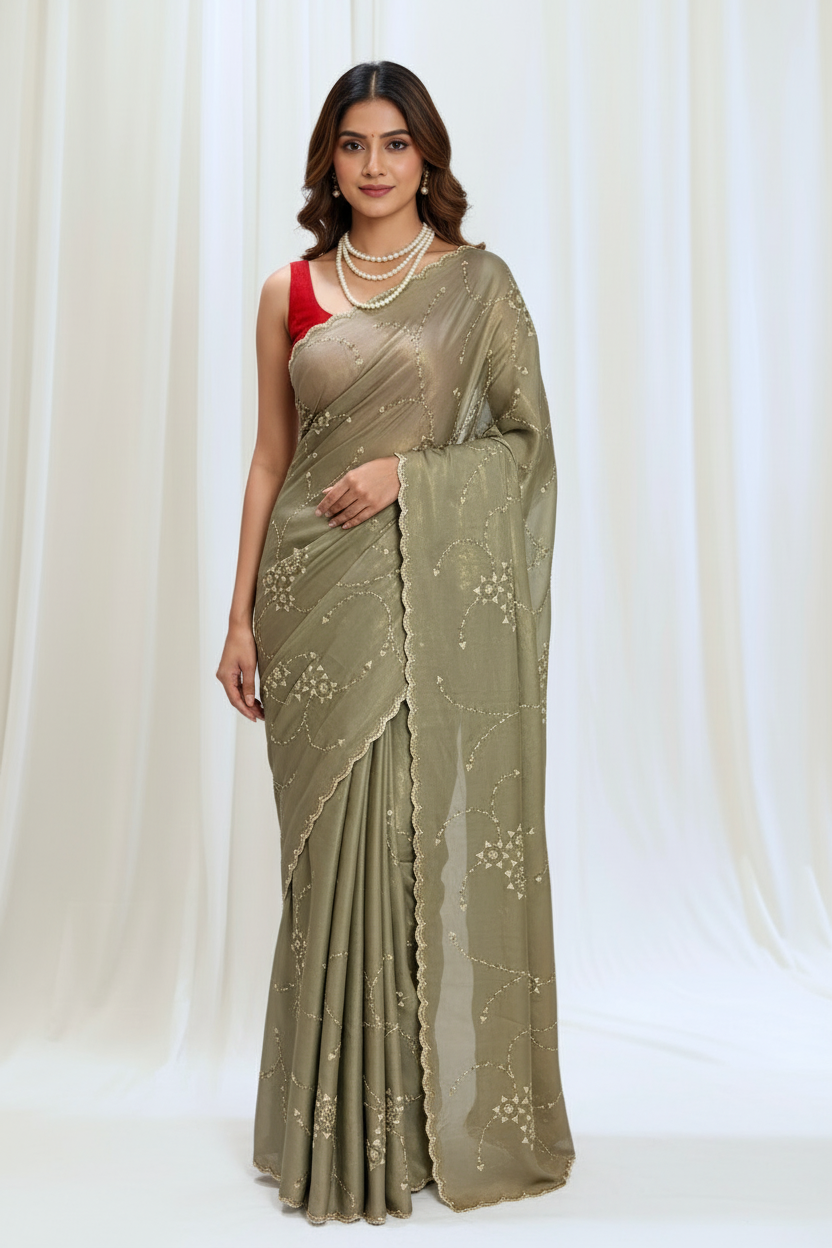 Golden foil embellished saree