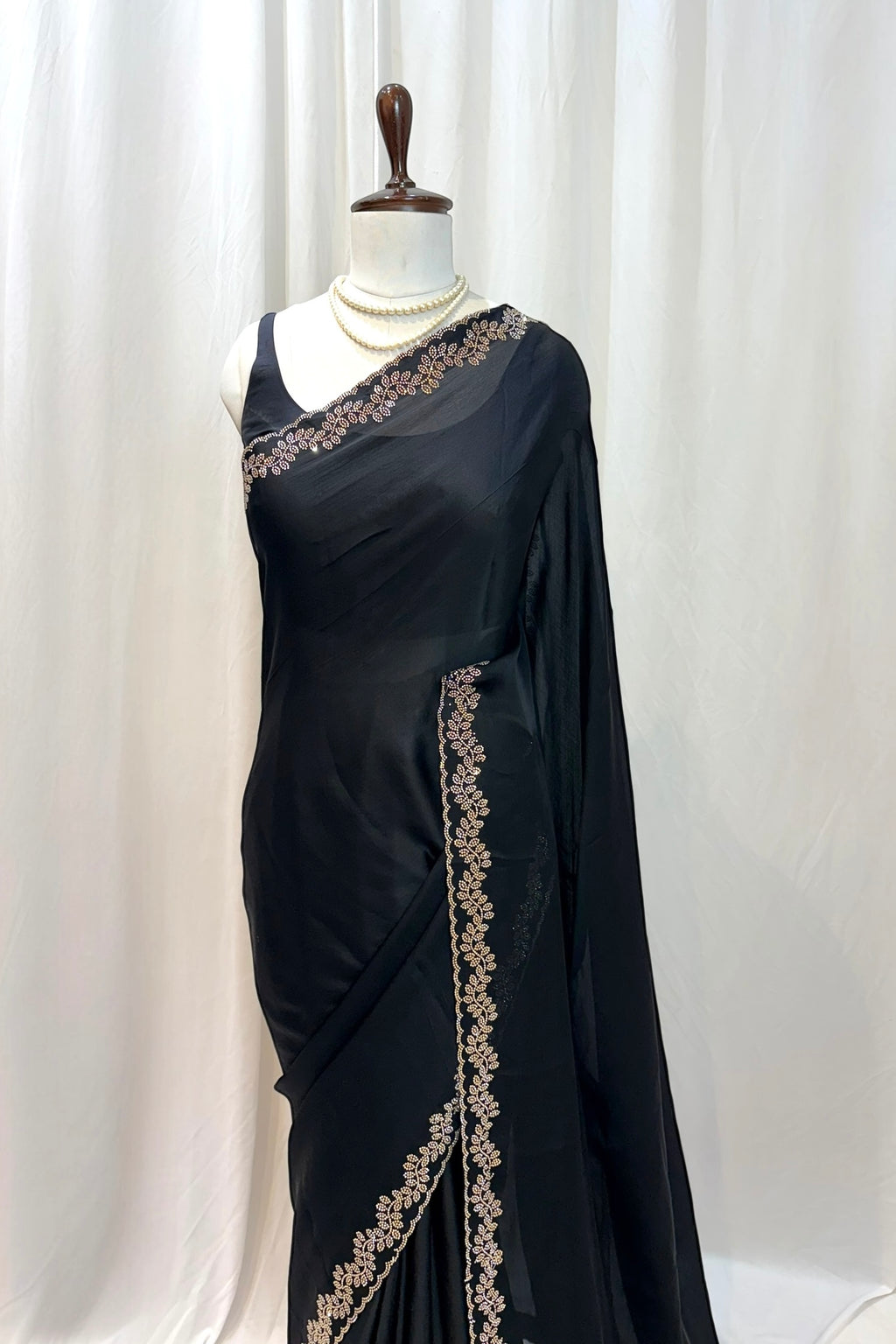 Minimalist swarovski chiffon saree - Black