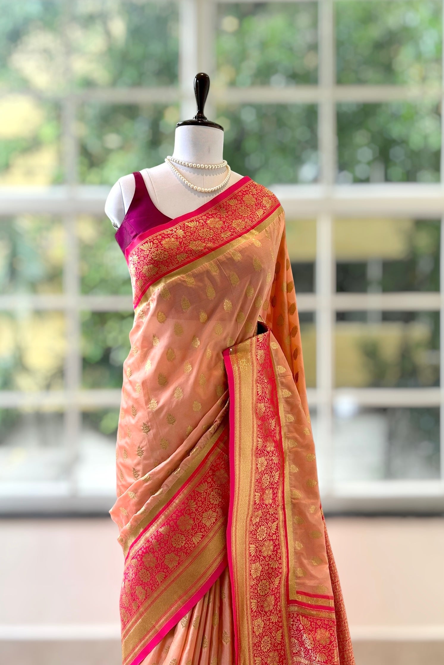 Peach pink soft silk saree