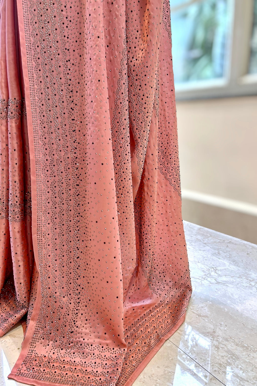 Soft satin sequins saree - Blush Pink