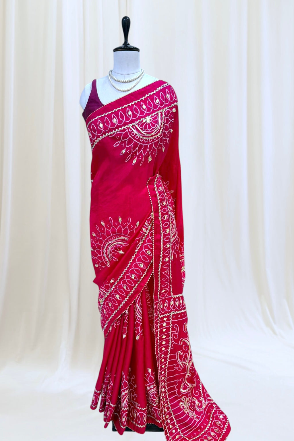 Gotta work organza silk saree - Rani Pink