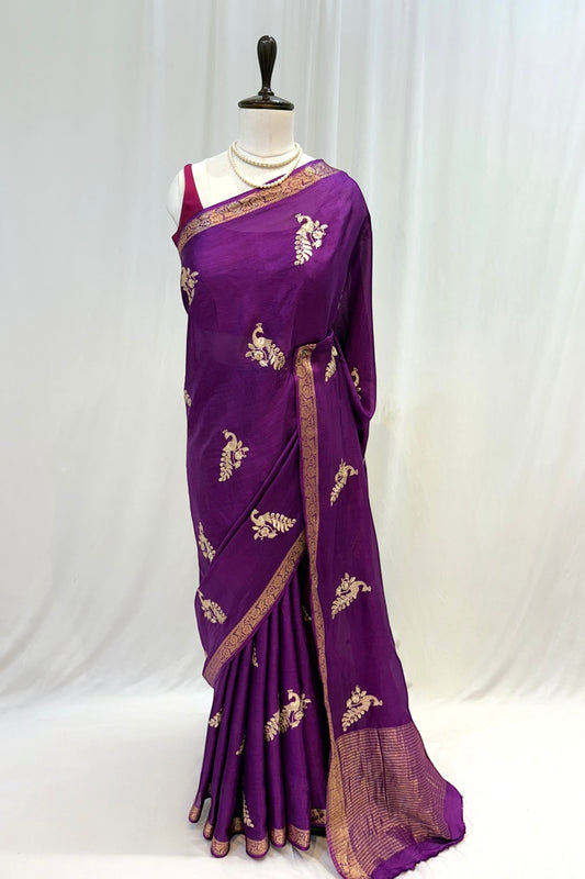 Peacock pure dola silk zari saree - Violet