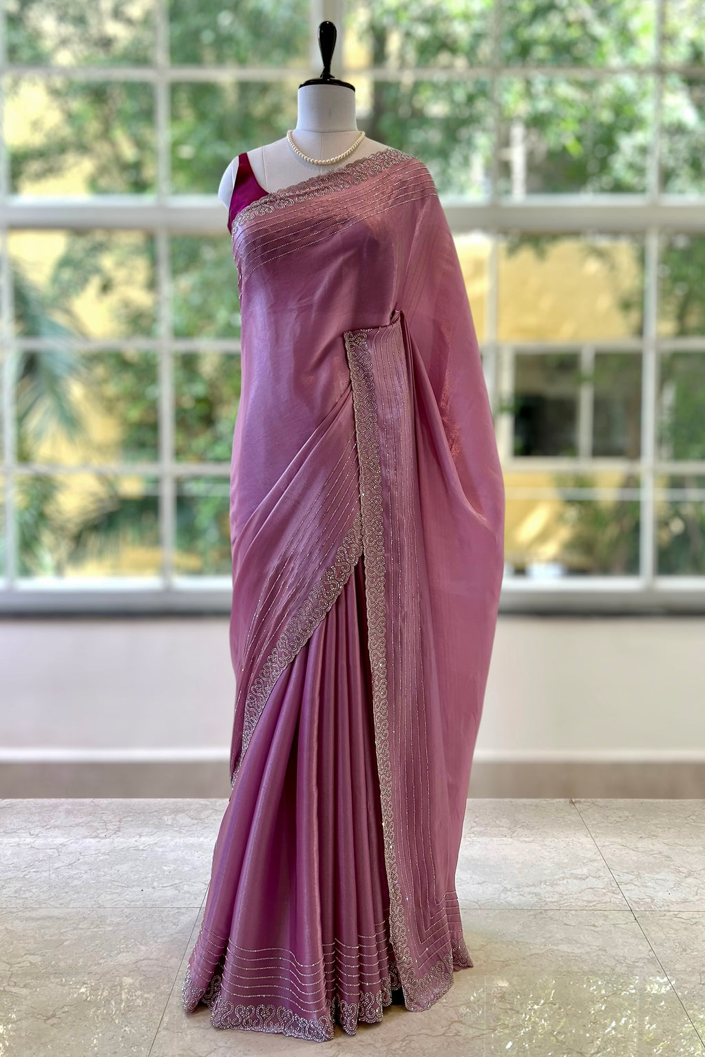 Swarovski sheen organza saree - Lavender